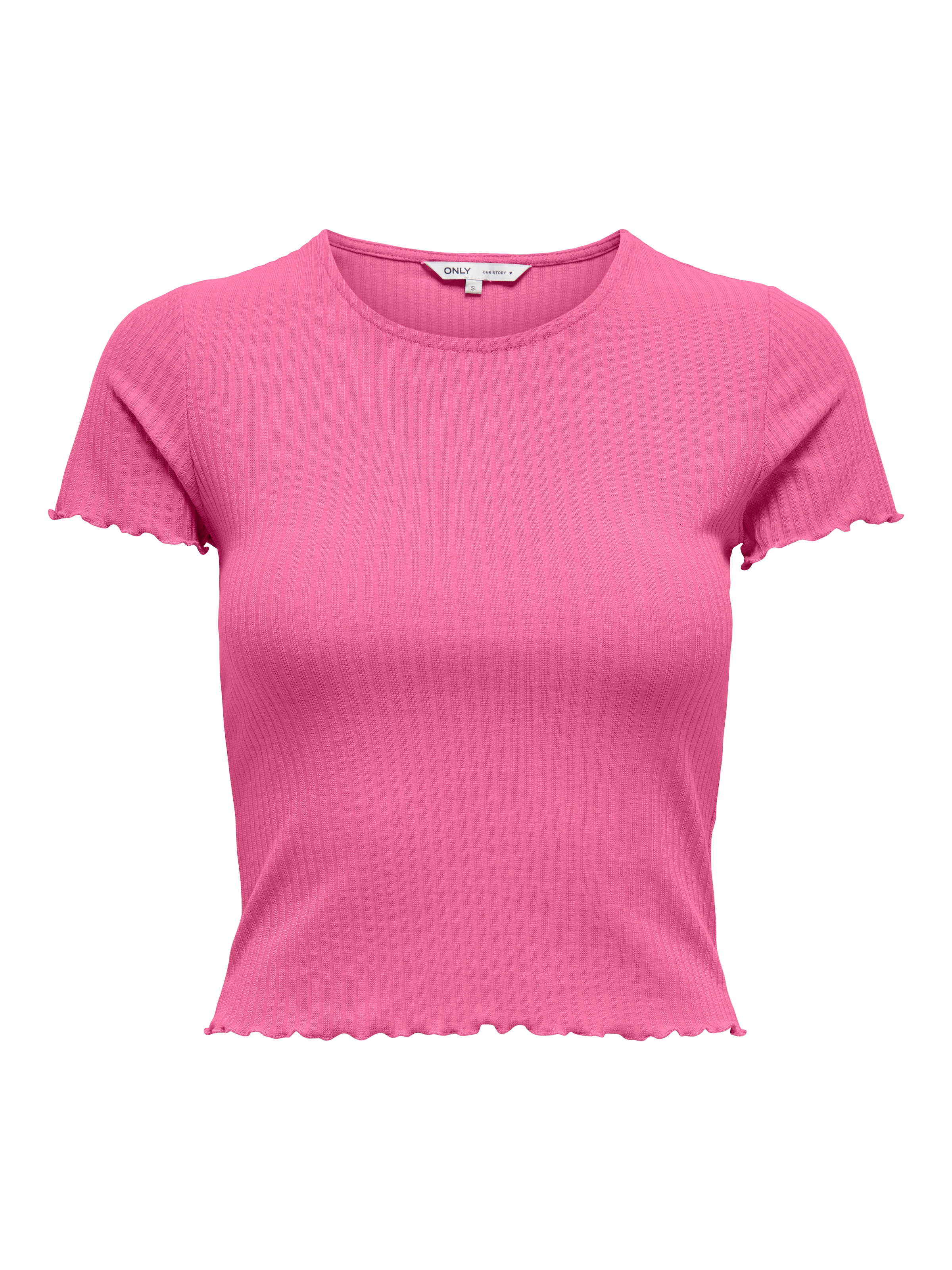 ONLY Shirt à col rond »ONLEMMA S/S SHORT TOP NOOS JRS« Rundhals, modisch, regular fit, gewellter Abschluss, unifarben