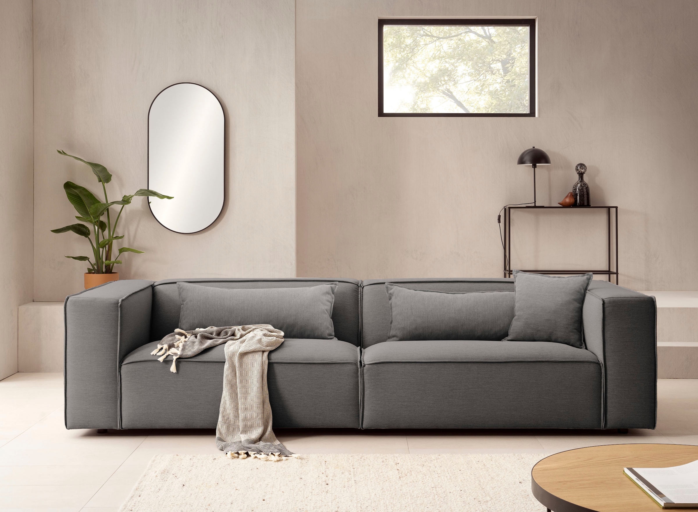 LeGer Home by Lena Gercke 3-places »PIARA, Couch mit Kedernaht, Sofa in Cord, Leinenoptik o. Strukturstoff« schwarze Füsse, bequemer Sitzkomfort