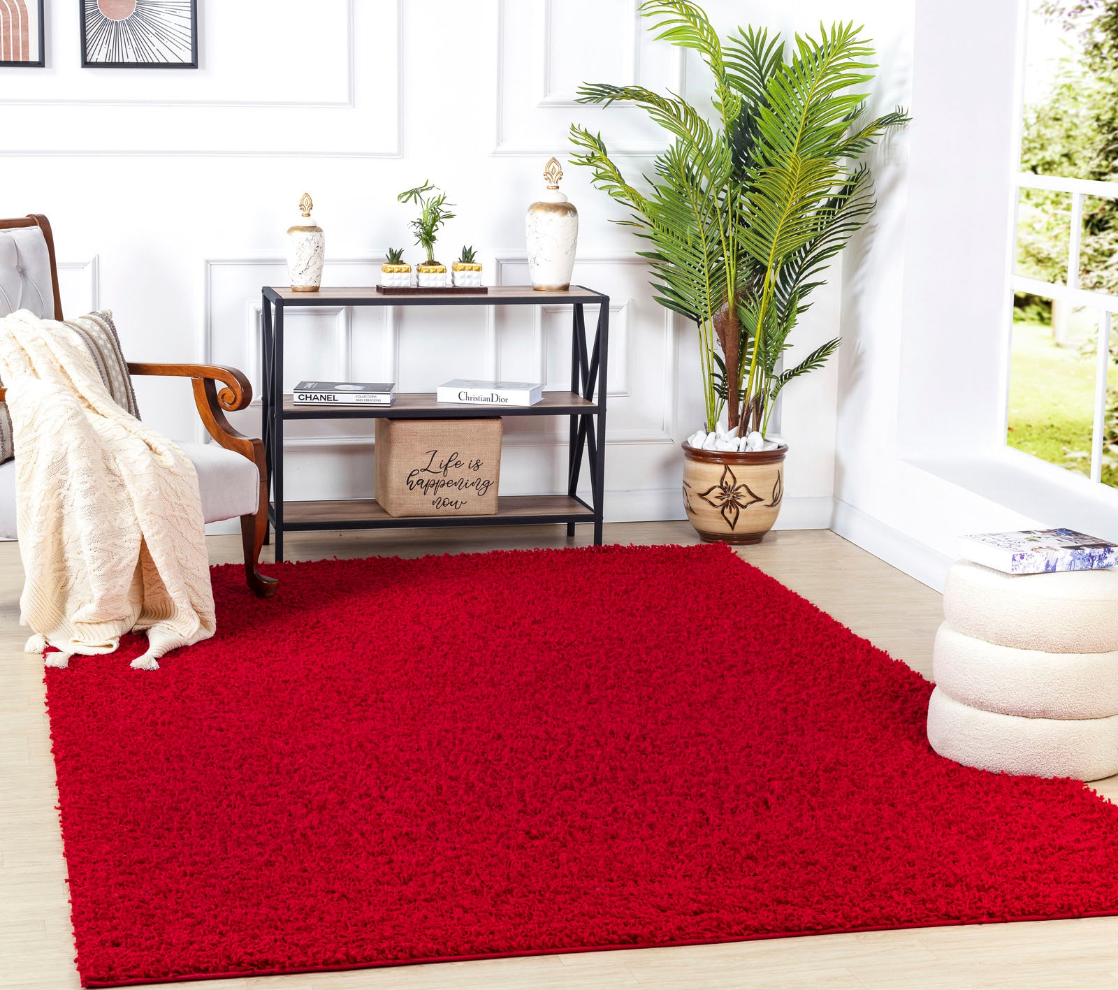 Surya Hochflor-Teppich »UNI CHIC 2309«, rechteckig, Flauschig, Langflor, Weich, Wohnzimmer Flurteppich, Rot