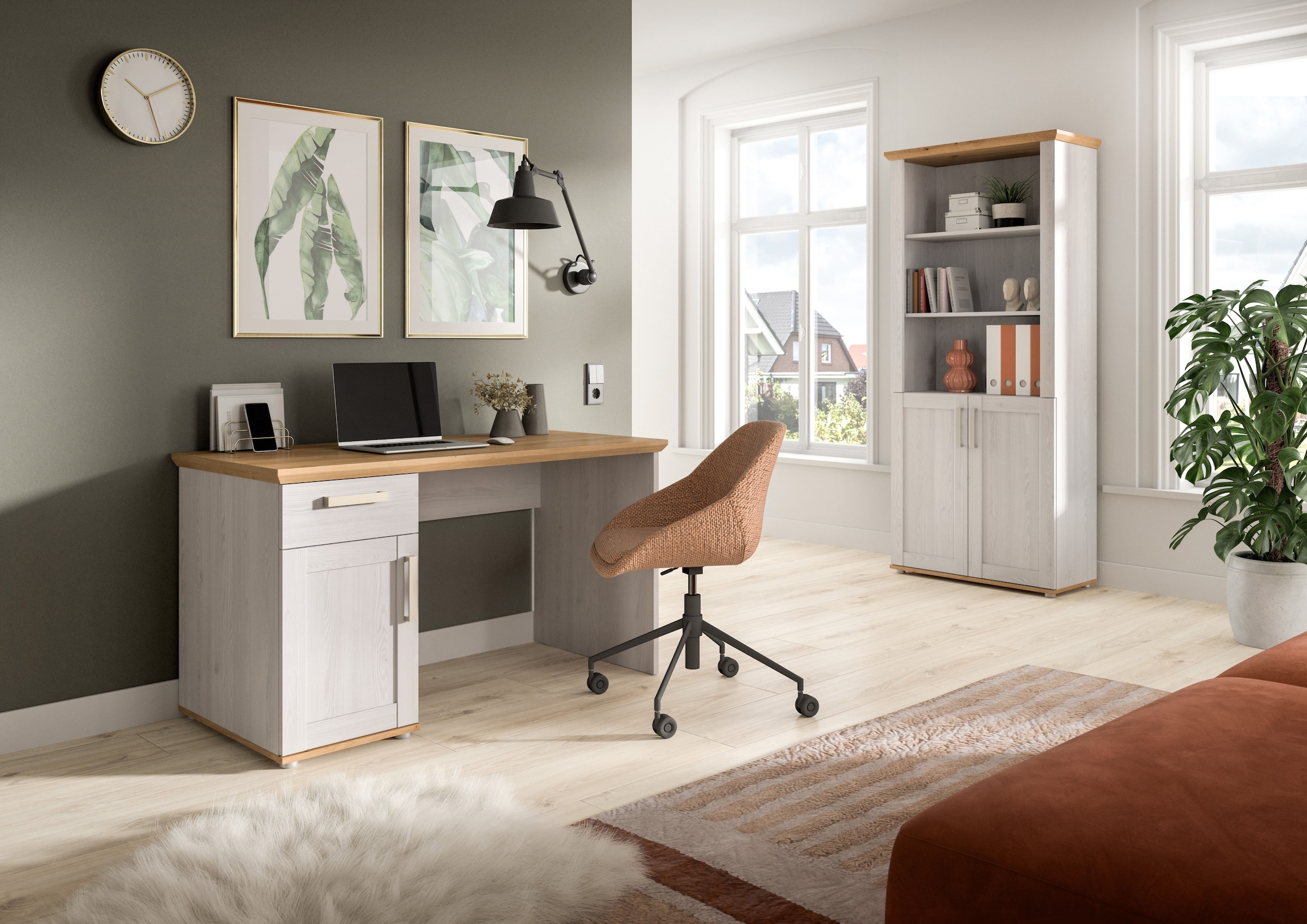 Home affaire Bureau »COSENZA, Breite 134 cm, 1 Tür, 1 Schubkasten, 2 Fächer« Style maison de campagne, combinable avec d'autres articles de la série,  Bureau, table d'ordinateur, table pour ordinateur portable, télétravail