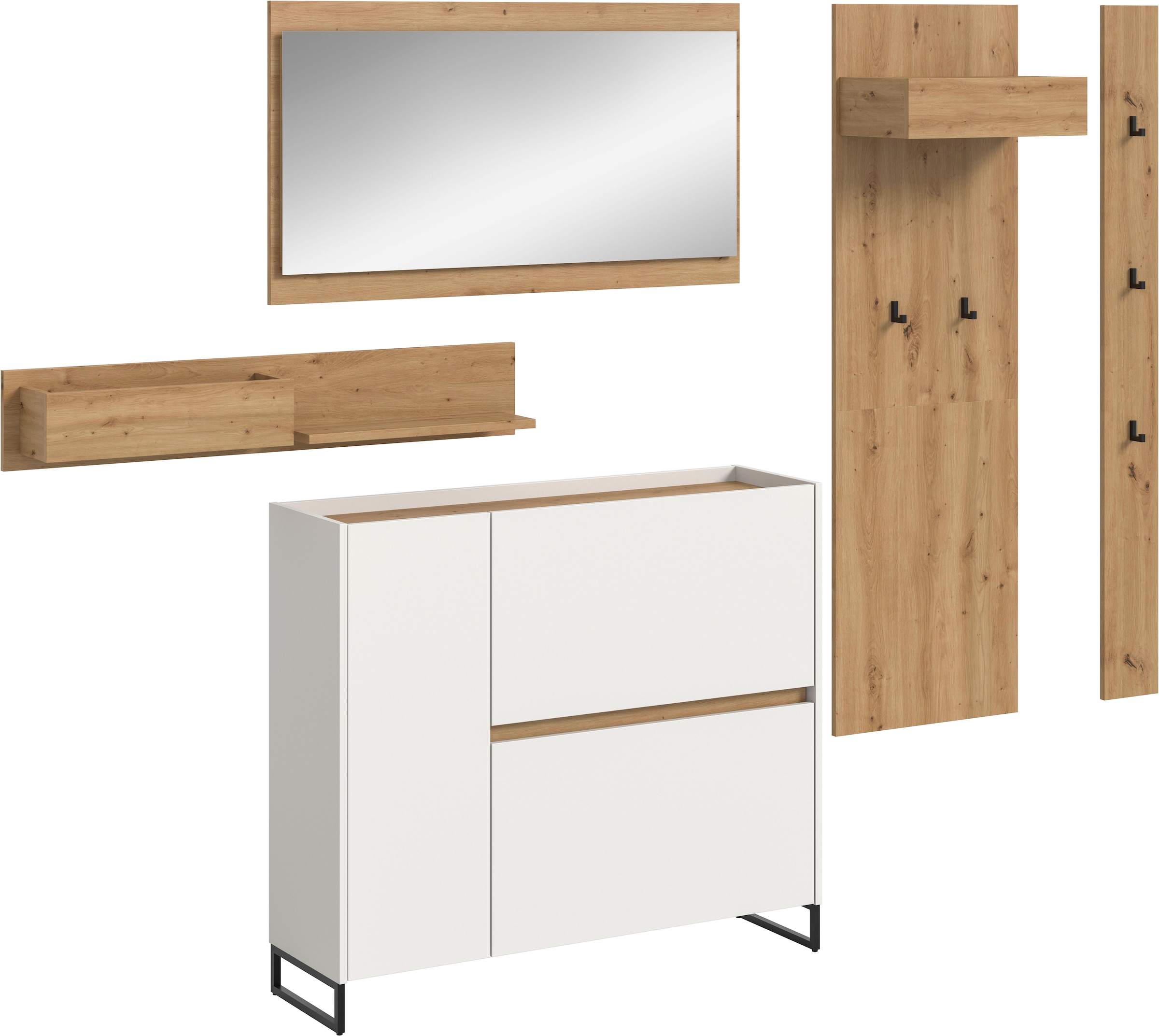 Image of Home affaire Garderoben-Set "EVRID, 5-teilig, Breite 236 cm, individuell stellbar & erweiterbar" best. aus: Wandboard, Kommode, Spiegel, Garderobenpaneel, Hakenleiste, 5 Stk. tlg.