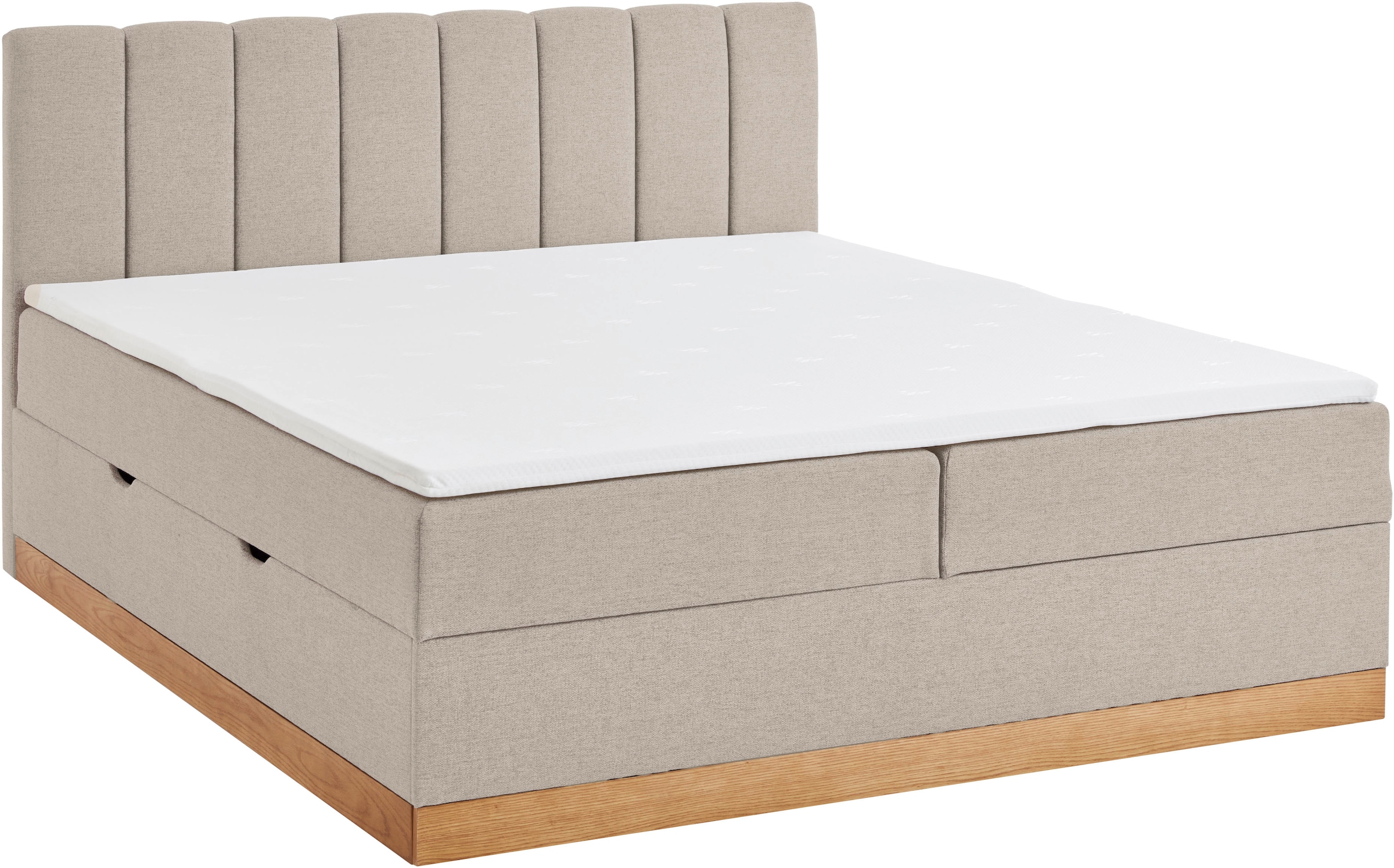 Home affaire Boxbett »FRAPELLE, Polsterbett mit Bettkasten und Taschenfederkernmatratze H3« mit Topper, Strukturstoff-Bezug, Sockel eichefarbig, 180x200cm