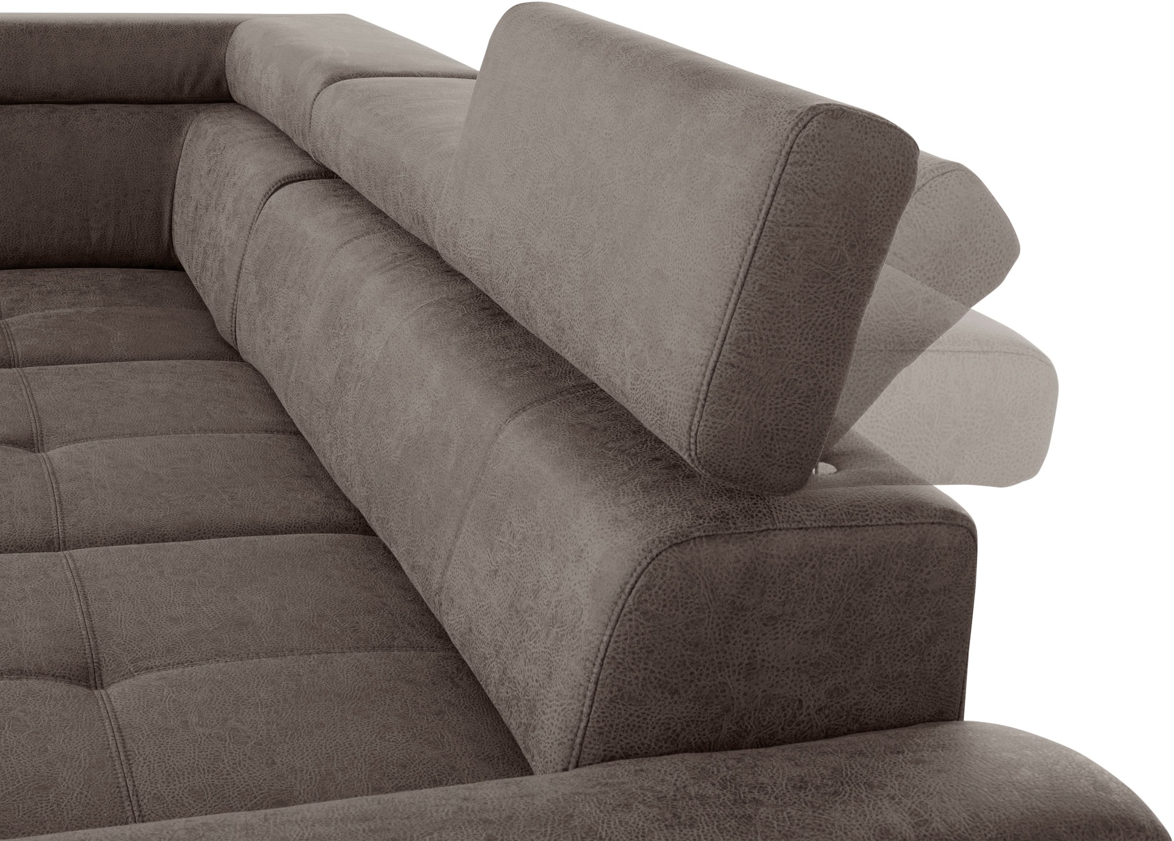 exxpo - sofa fashion Ecksofa »Enya, aufwendige Detailverarbeitung, hoher Sitzkomfort, bequem, L-Form«, mit Kopfteilverstellung, wahlweise Bettfunktion u. Bettkasten