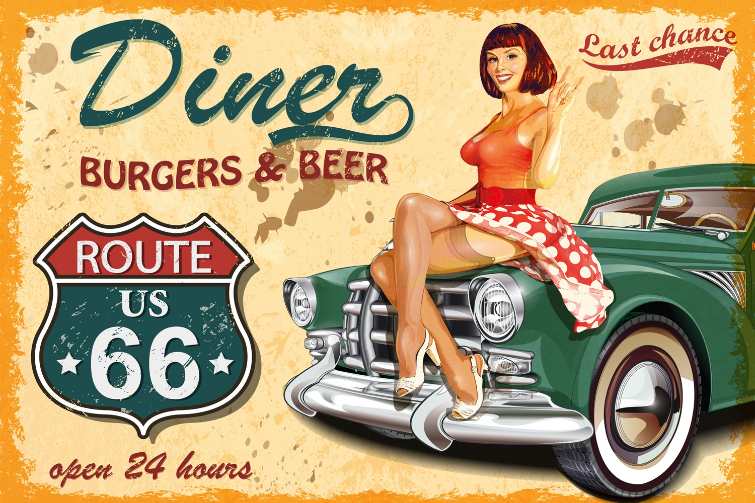 Image of queence Metallbild "DINER" Essen Getränke Schriftzug Schriftzüge Sprüche Sprüche & Texte Vintage Stahlschild, Blechschild, Sprüche, Texte, Diner, Retro