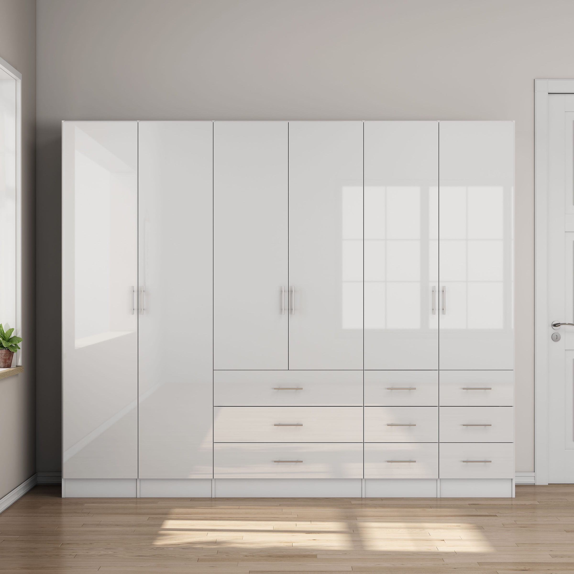 GOODproduct Kleiderschrank »Trento Schlafzimmerschrank Garderobe hochglanz« Schrank mit 6 Türen und 9 Schubladen, höchglänzende Fronten