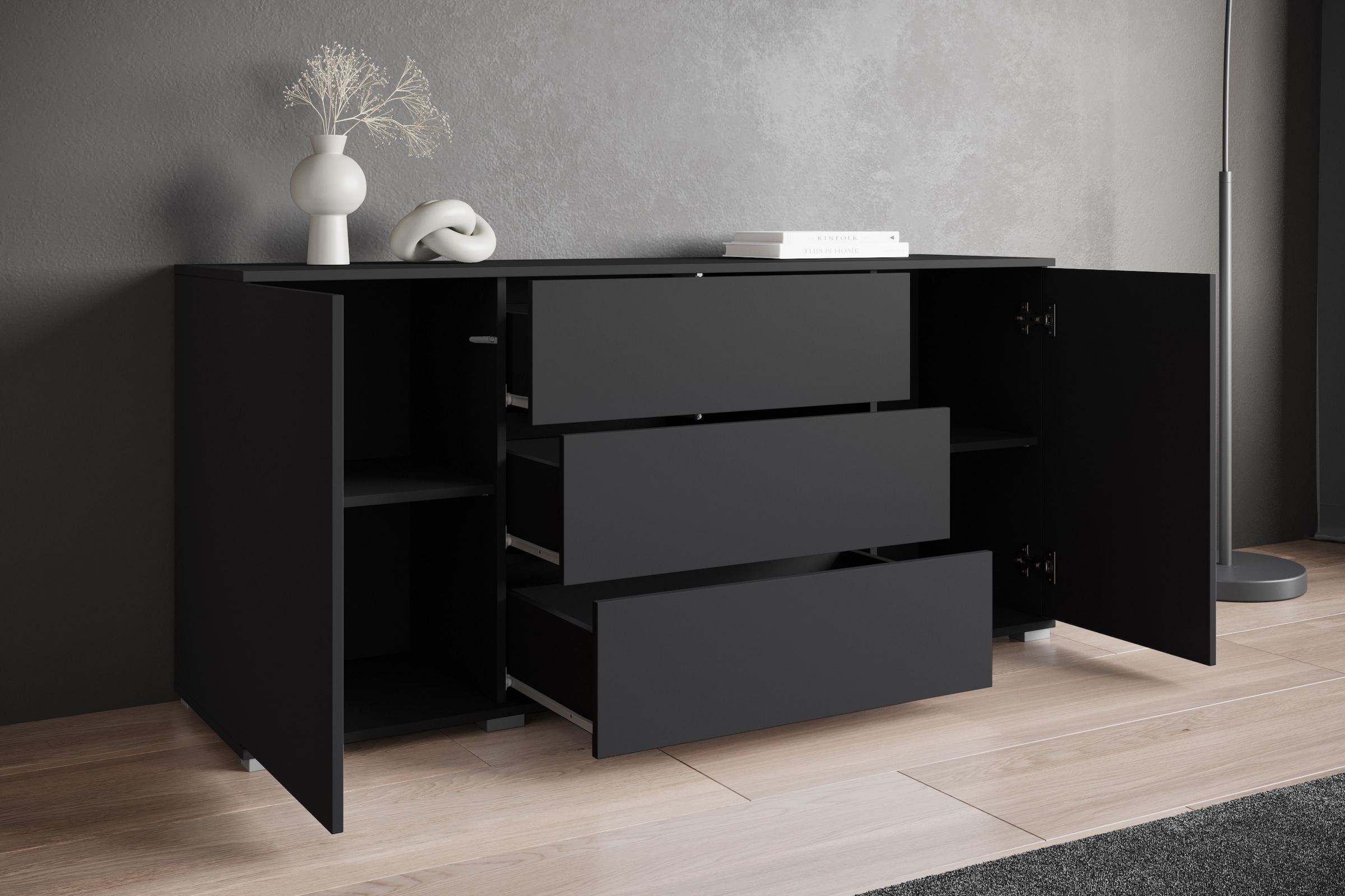 GOODproduct Sideboard »Kenia, Kommode für das Schlafzimmer/Wohnzimmer« 1 Stk. tlg. Modernes Sideboard mit 3 Schubladen und 4 Fächern,  Breite 150 cm