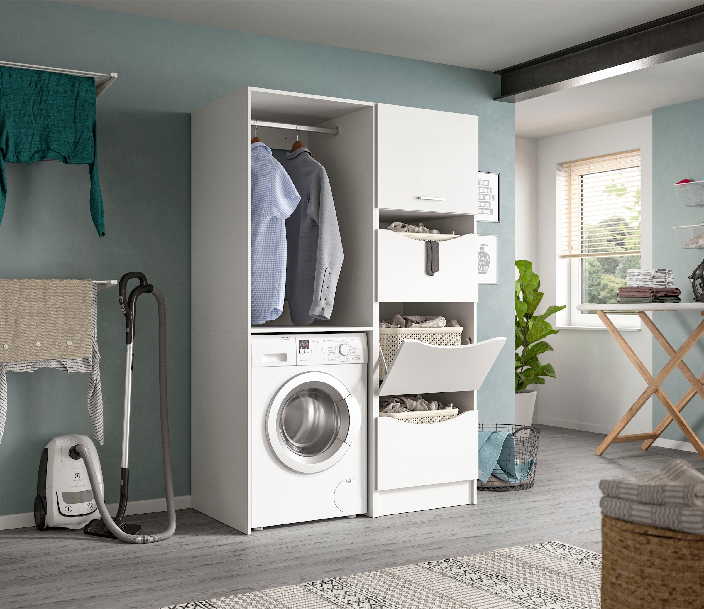 welltime Ensemble de meubles de salle de bain »FALAS, TOPSELLER!, 2-teilig, Hauswirtschaftsraum Set, Breite 126 cm« Set, bestehend aus: 1x Waschmaschinenumbauschrank & 1x Wäscheschrank, 2 cuis tlg.