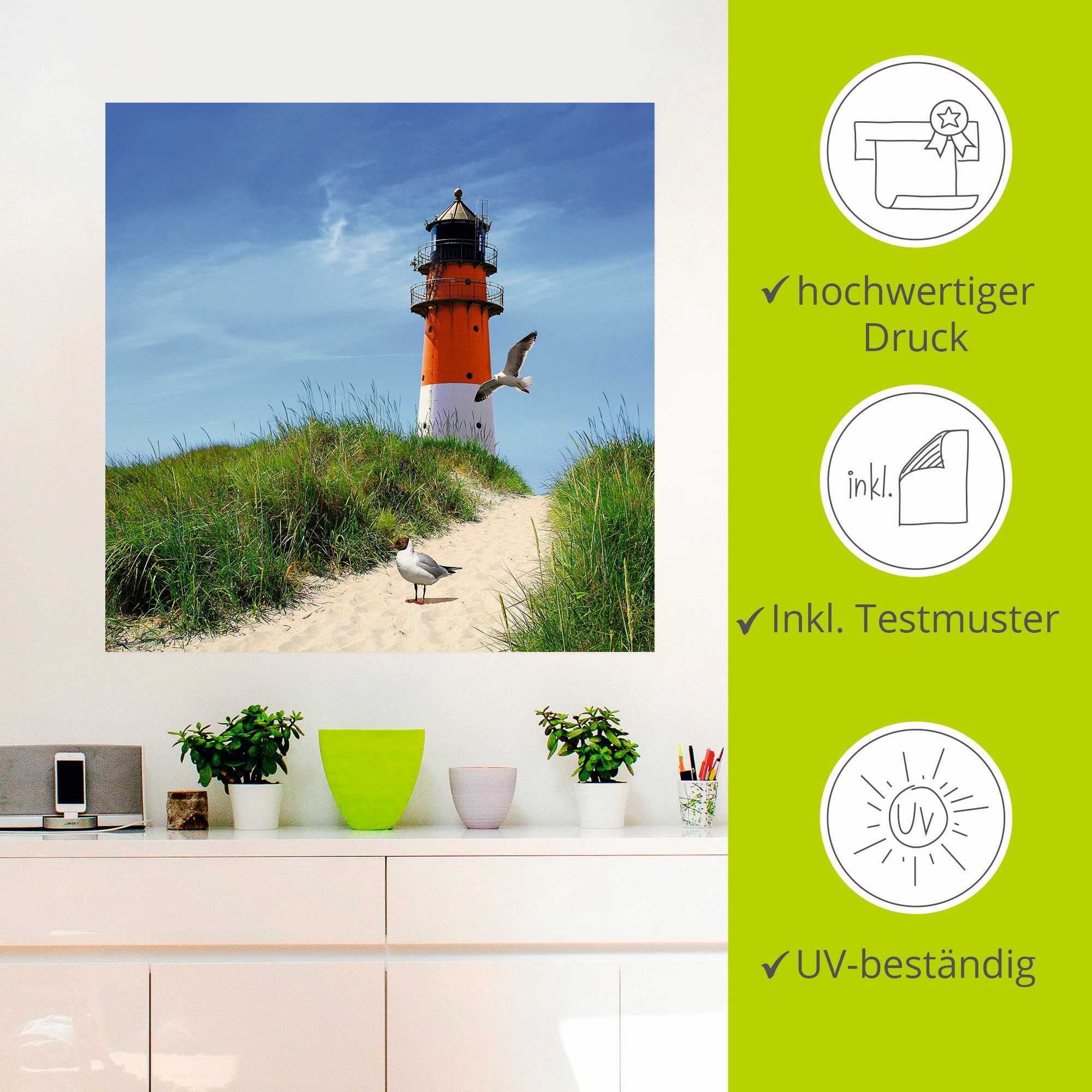 Artland Wandbild »Am Leuchtturm«, Gebäude, (1 St.), als Leinwandbild, Wandaufkleber in verschied. Grössen
