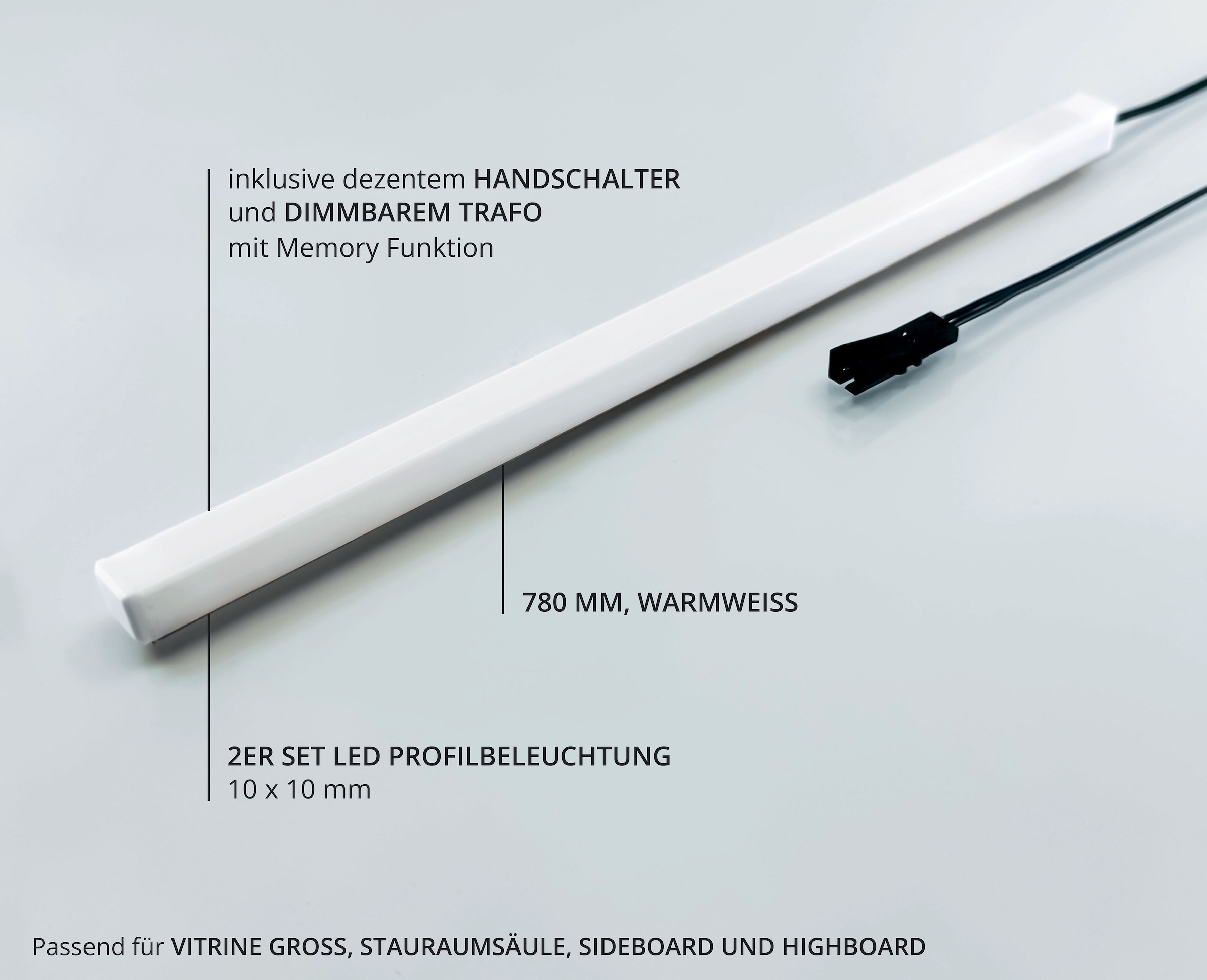 Wohnconcept LED-Leuchtmittel »Donna Profilbeleuchtung 2-er Set 780mm« 2 Stk. Warmweiss Warmweiss, Handschalter und dimmbarer Trafoeinheit