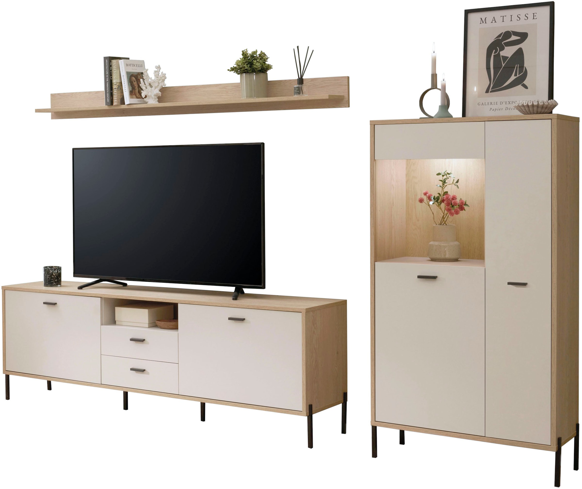 Home affaire Wohnwand »Fredericia, moderne Anbauwand, Komplettset in Kaschmir« Set, 3 Stk. tlg.