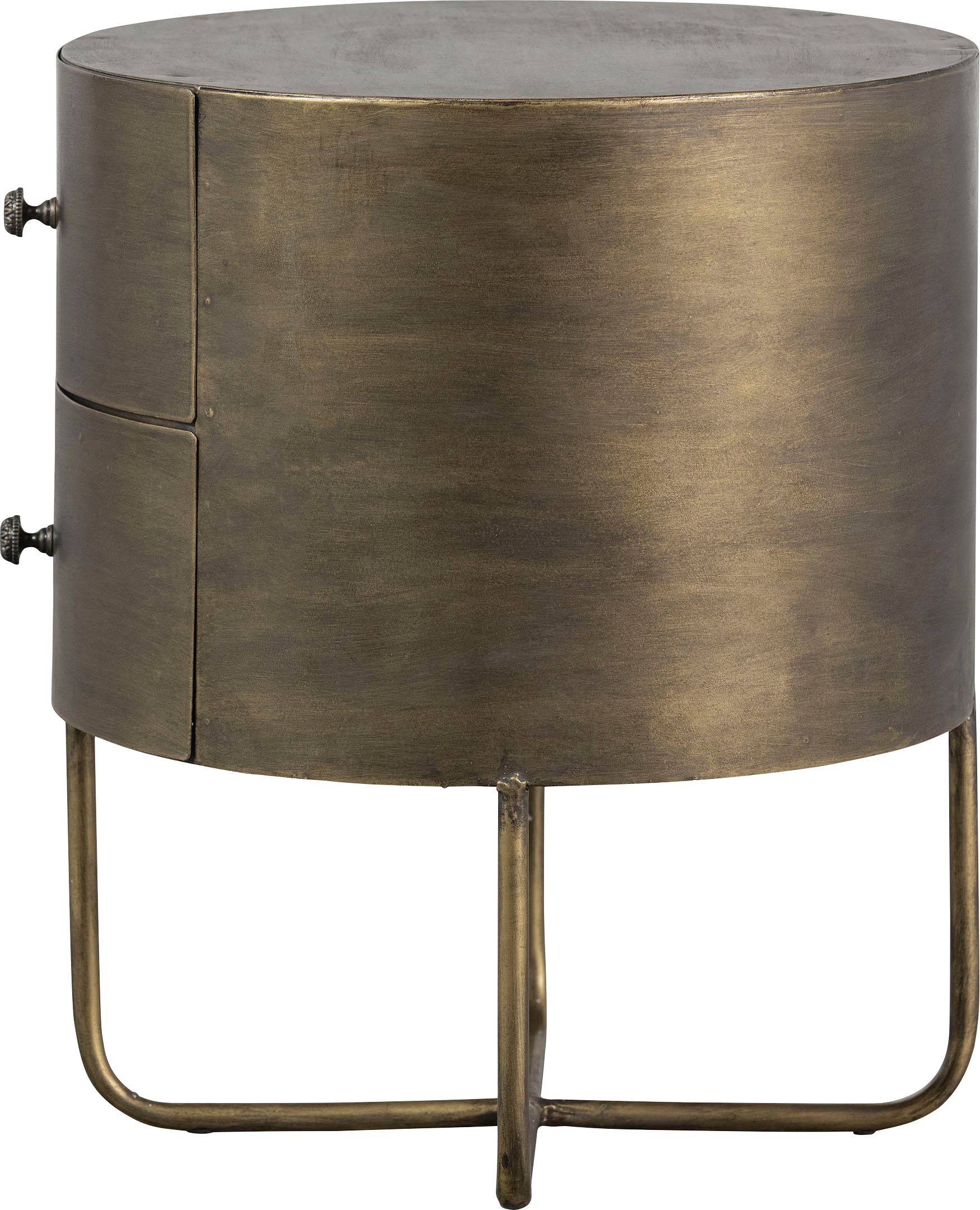 WOOOD Beistelltisch »Glossy Metall Antique-Brass-Beschichtung, H 48 x B 39 x T 39 cm« Zwei Schubladen ohne Schienen, pfleigleicht, fertig montiert geliefert