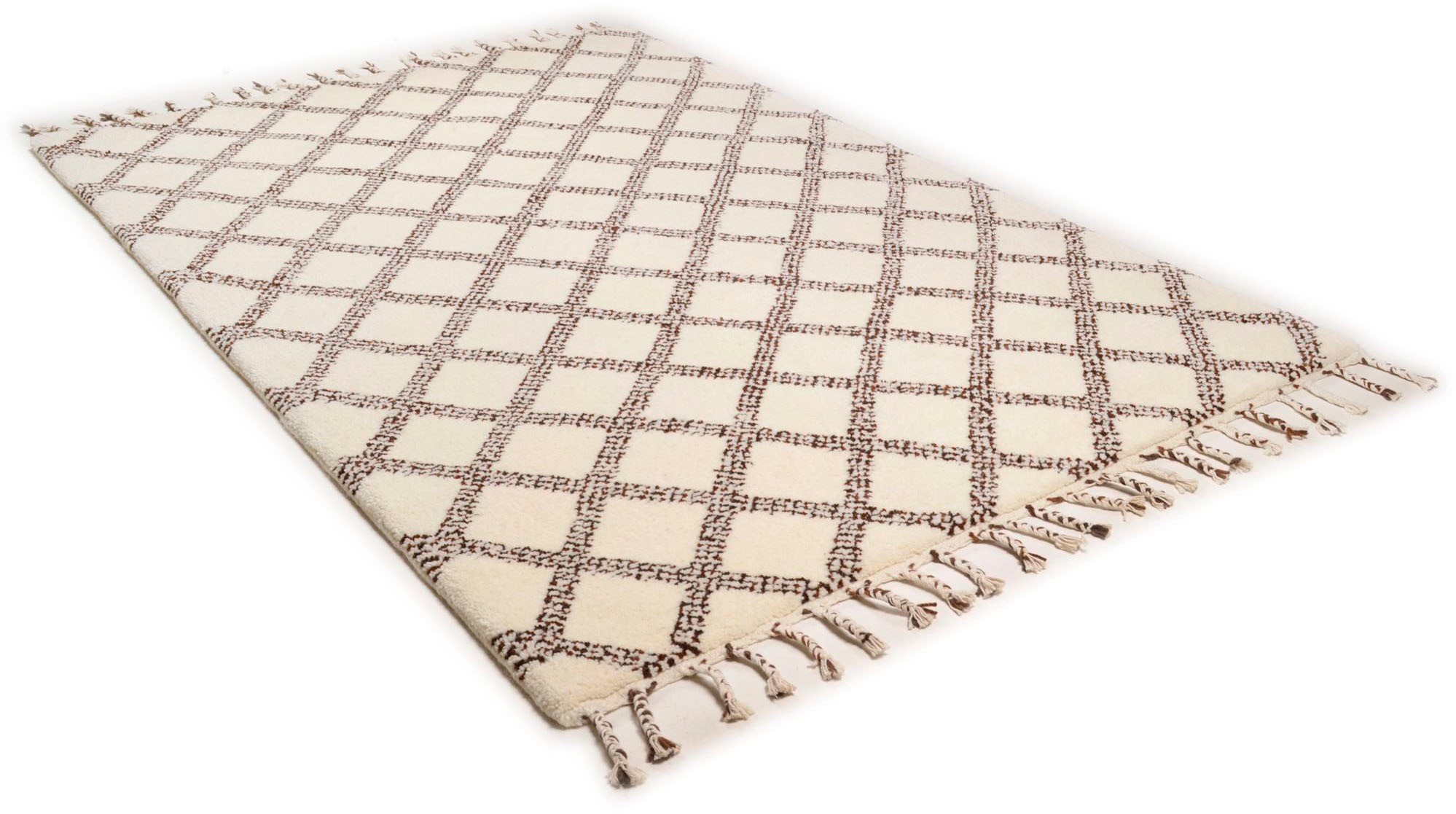 Image of THEKO Wollteppich »MARMOUCHA 05«, rechteckig, 24 mm Höhe, reine Wolle, Rauten Design, mit Fransen, ideal im Wohnzimmer & Schlafzimmer bei Ackermann Versand Schweiz