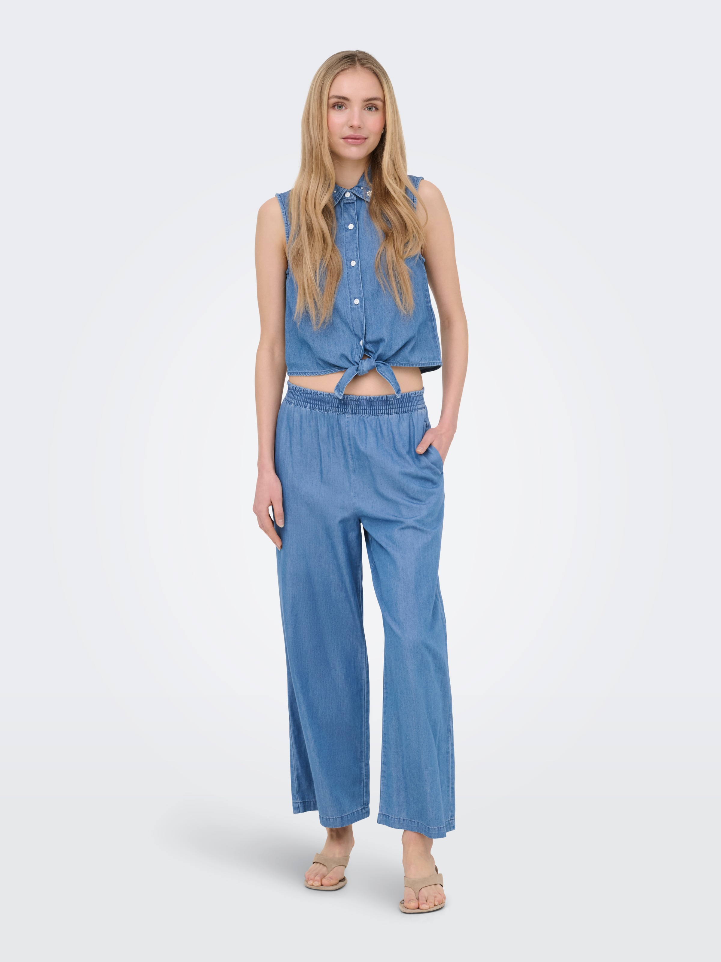 ONLY Blouse en jean »ONLBRIAR S/L PEARL KNOT SHIRT DNM QYT« Coton