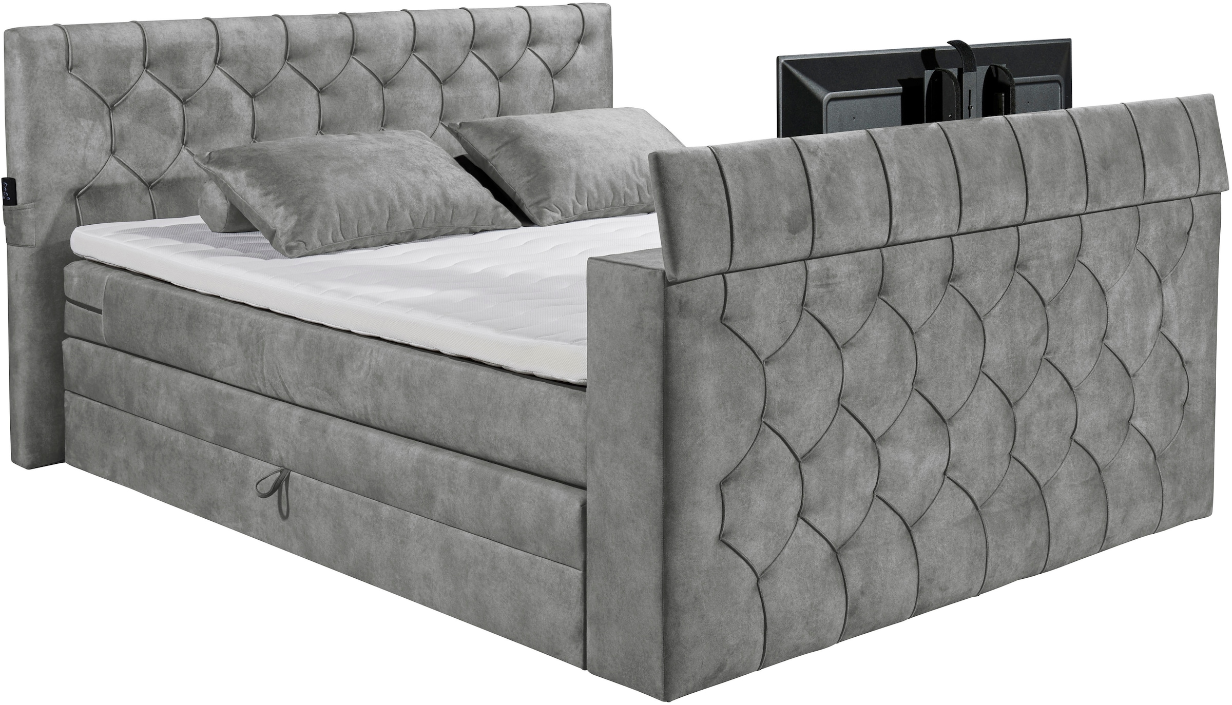 ED EXCITING DESIGN Boxspringbett »Springdale« mit Bettkasten, motorisierter TV-Halterung, Duo-Matratze (H3/H4)