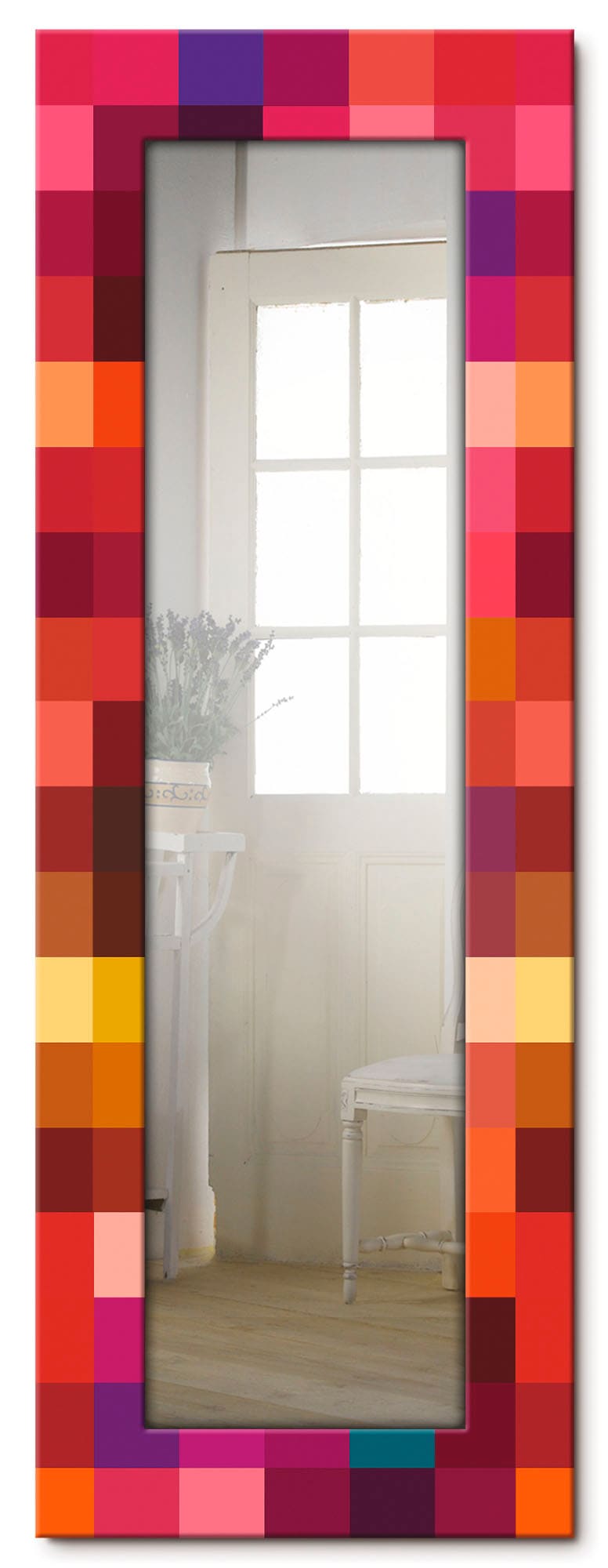 Artland Dekospiegel »Patchwork rot«, gerahmter Ganzkörperspiegel, Wandspiegel, mit Motivrahmen, Landhaus