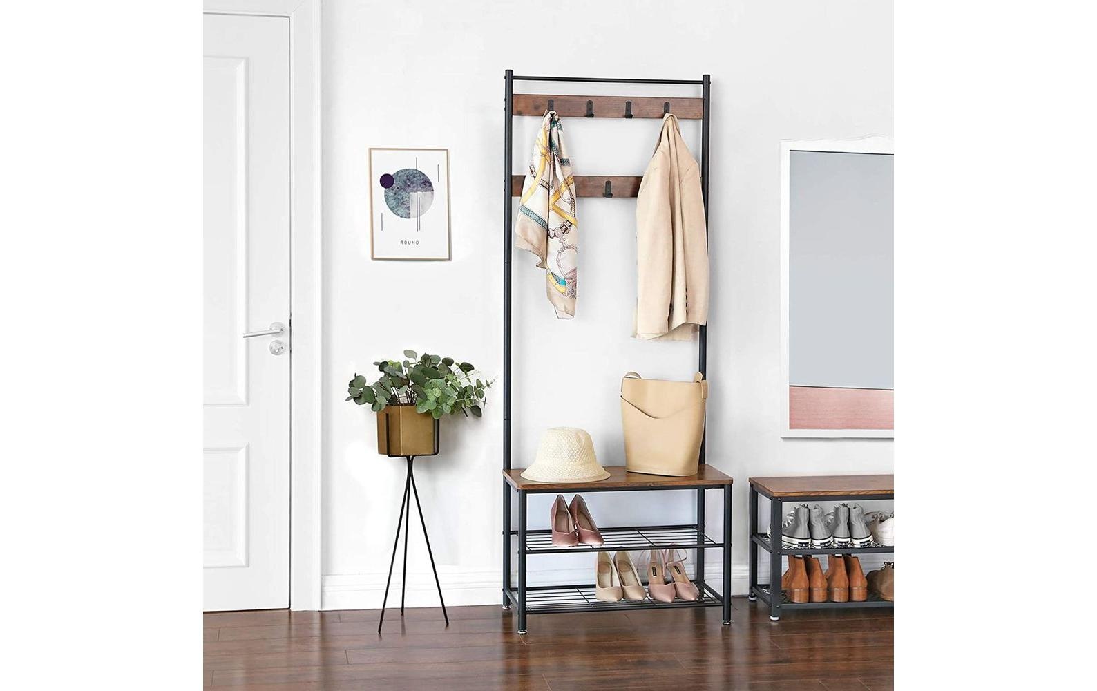 VASAGLE Garderobenständer »70 x 175 x 32 cm, Braun/Schwarz«