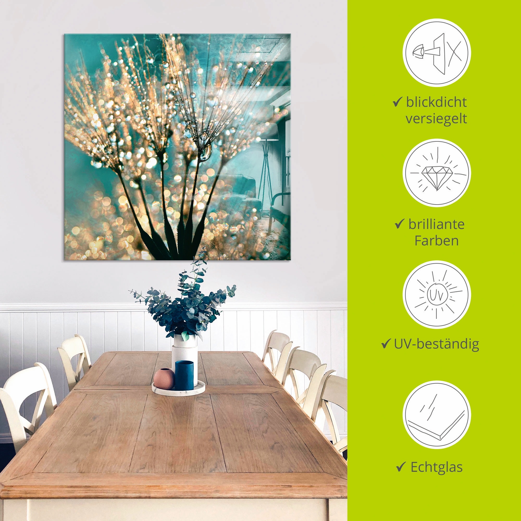 Artland Glasbild »Pusteblume Schirmchen abstrakt«, Blumen, (1 St.), in verschiedenen Grössen