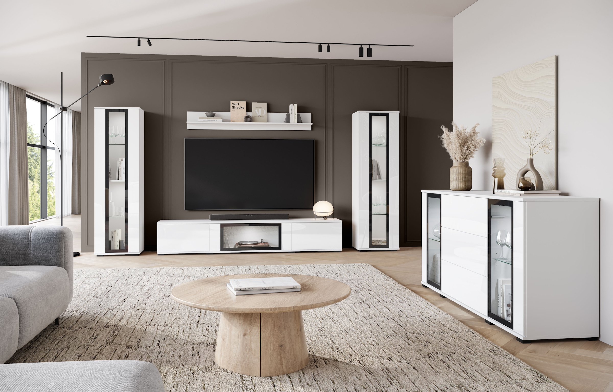 Home affaire Wohnwand »Caro, stehend und hängend montierbar« Komplett-Set, Vitrine Türanschlag links/rechts wechselbar, 4 Stk. tlg.