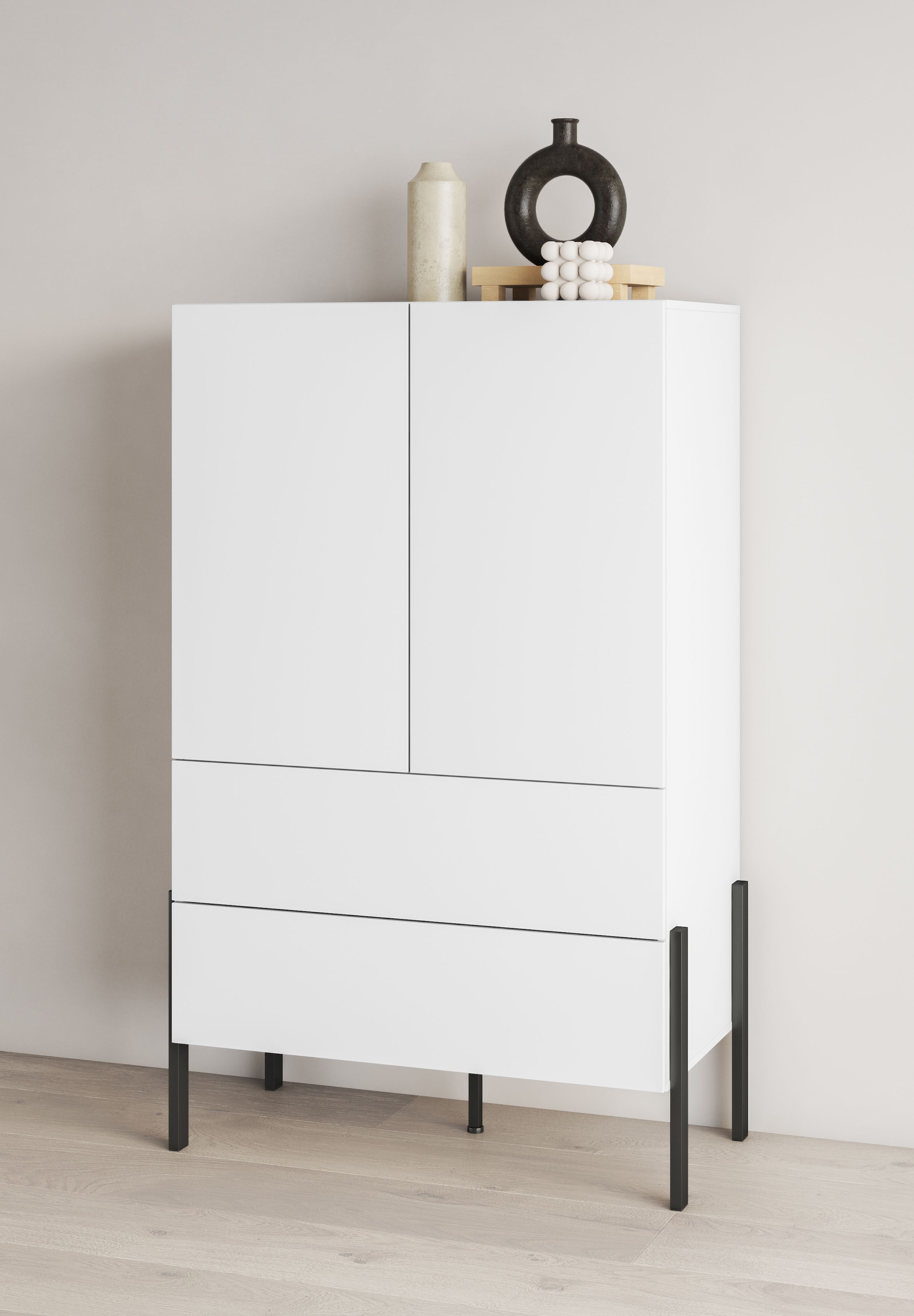 Image of GOODproduct Wäscheschrank "Jukon, moderner griffloser Kleiderschrank, Metallfüsse, Made in Europe" 90x150x50, ideal für kleine Räume oder Nischen, Mehrzweckschrank,2 Schubladen, 2 Türen, FSC-zertifiziert