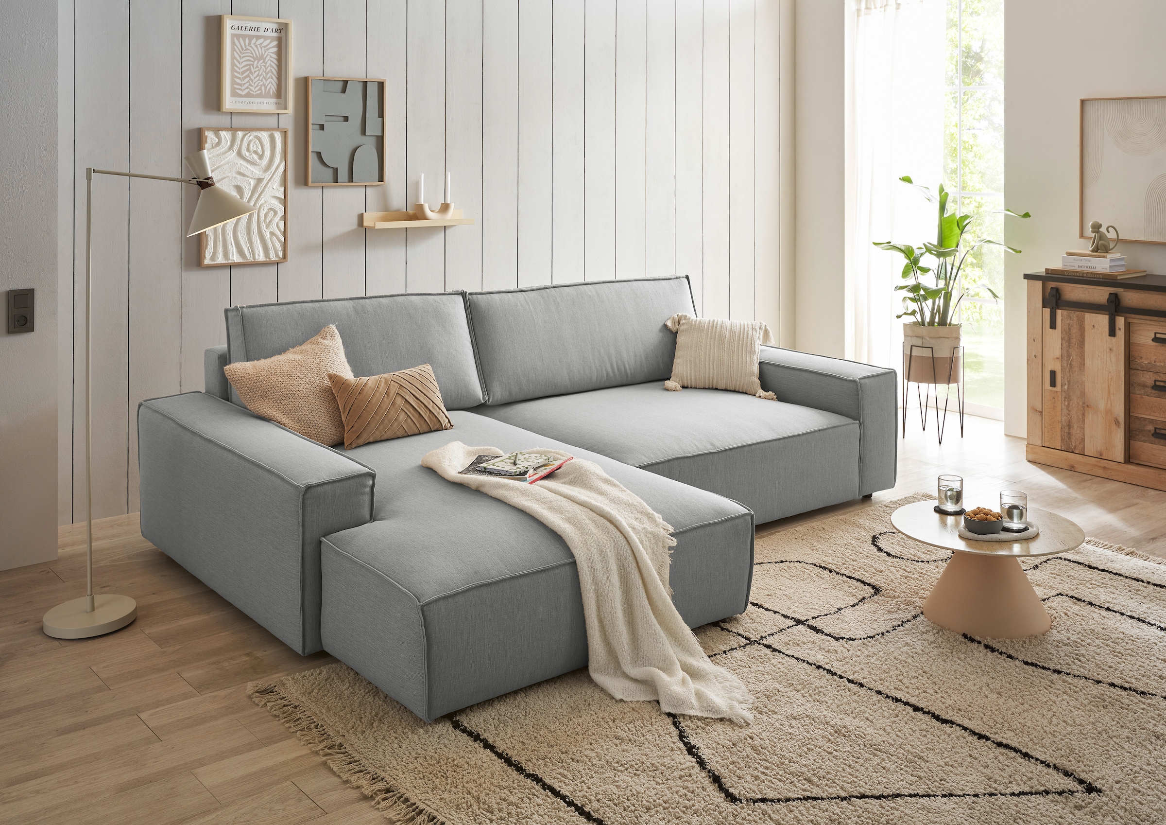 Home affaire Ecksofa »NEU: SHERWOOD XXL 284, Big-Sofa L-Form, tiefe Sitzfläche 95 cm, Cord« Recamiere rechts/links, als Schlafsofa stellbar, Cord u. Leinenoptik