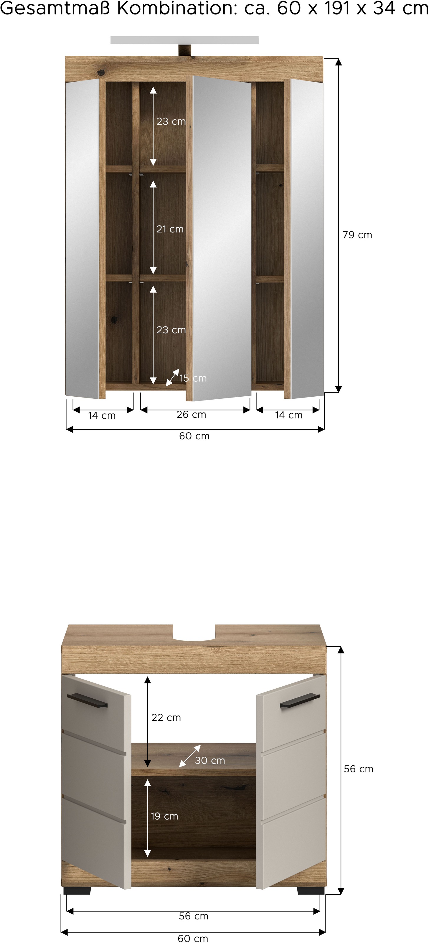 welltime Badmöbel-Set »Siena, 2 teilig, inklusive LED Beleuchtung, bestehend aus:« Set, TOPSELLER!, 