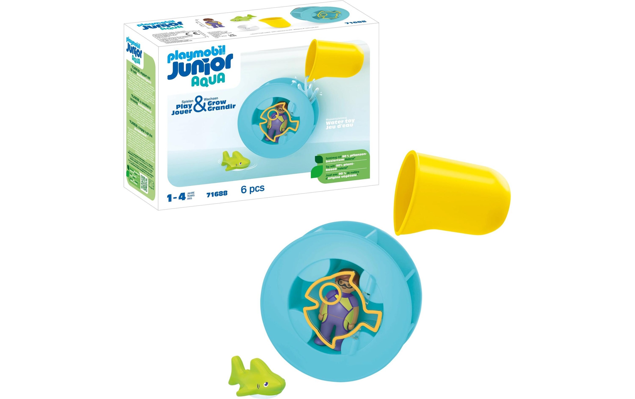 Playmobil® Spielbausteine »Junior AQUA: Wasserwirbelrad mit Babyhai 71688«, (6 St.)