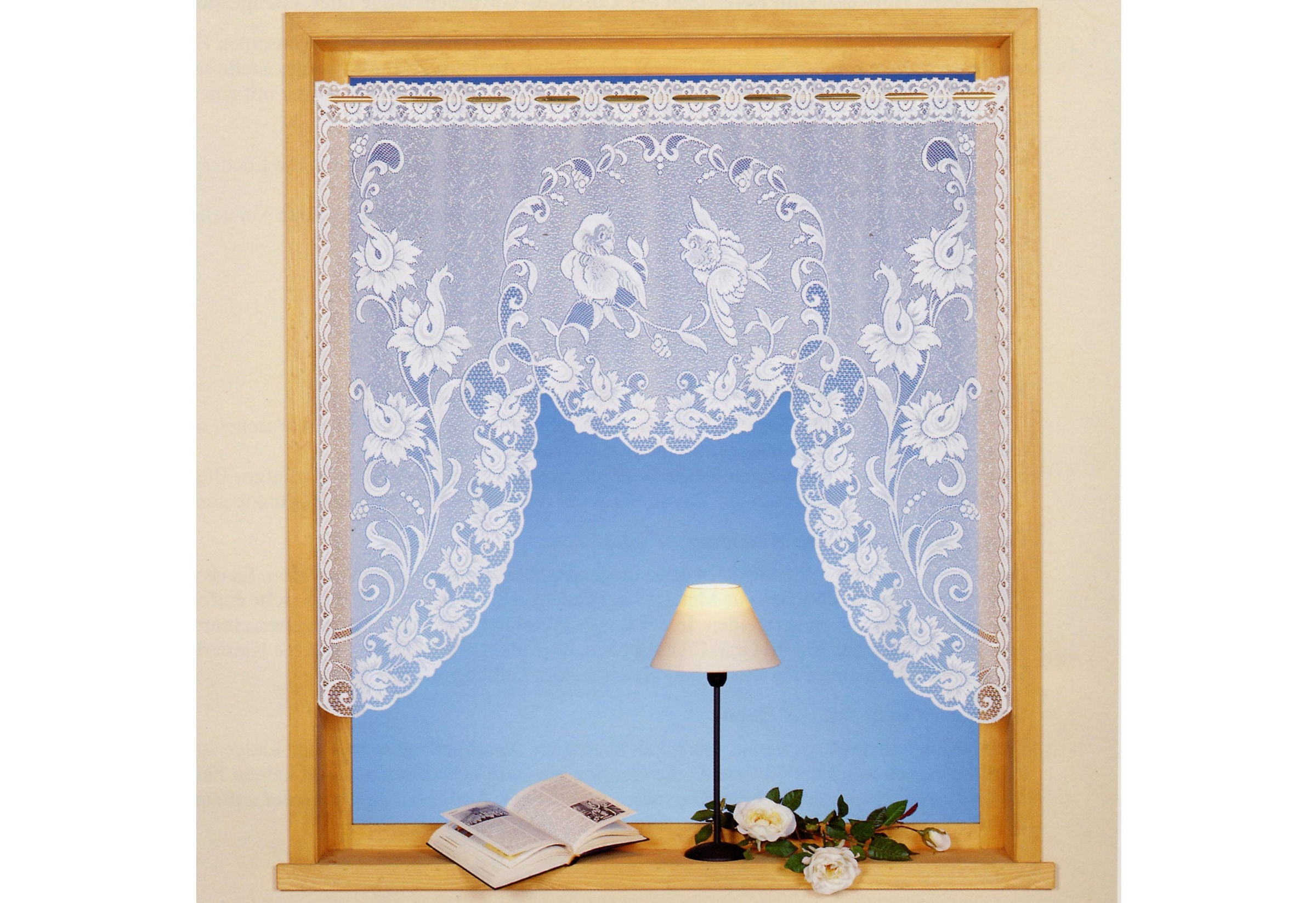 Image of Weckbrodt Scheibengardine "Loren" Stangendurchzug 1 Stk. tlg. Bistro, Gardine, Jacquard, floral, Vögel, geblümt, HxB: 95x120, Store