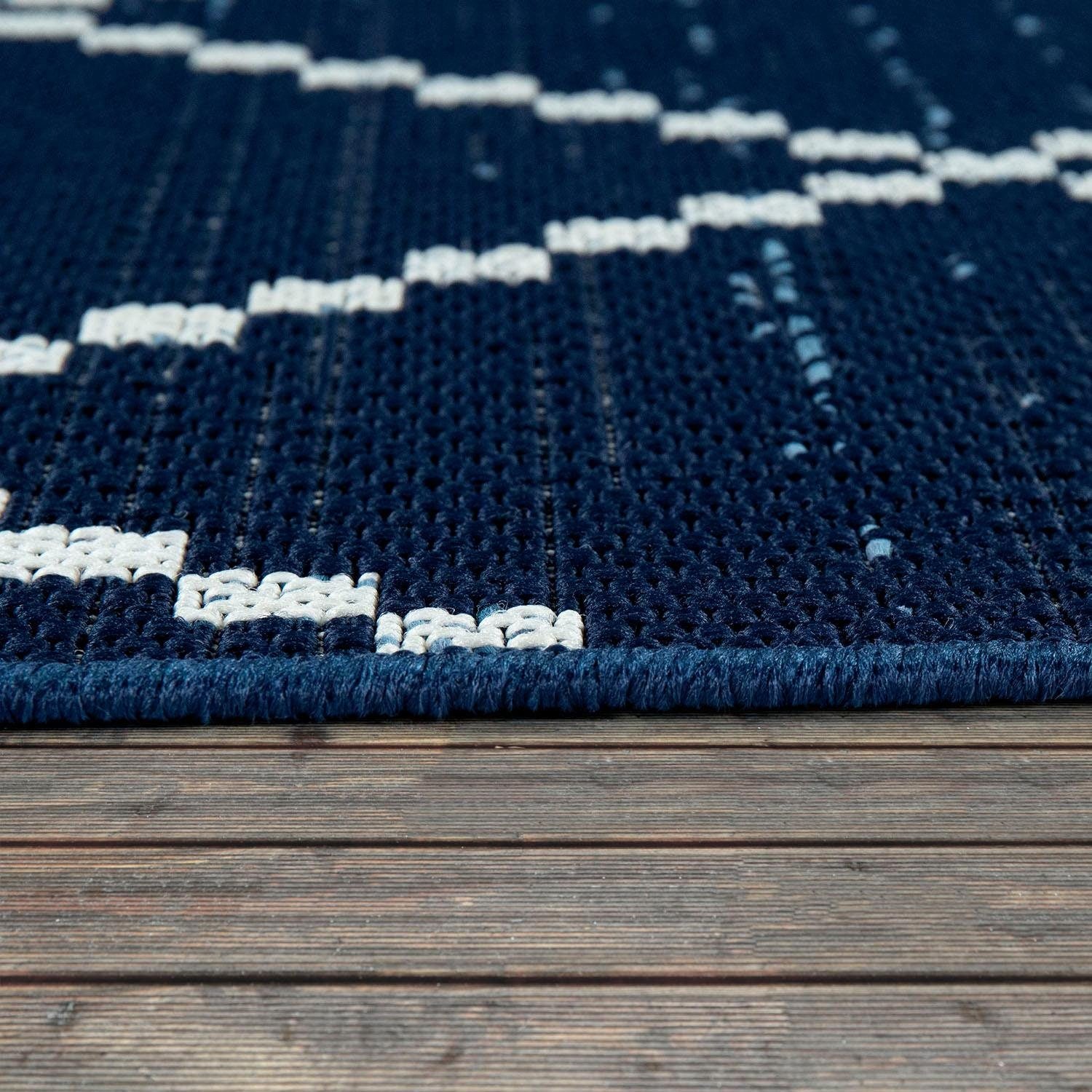 Paco Home Tapis »Kortrijk 742« Rectangulaire 4 mm Höhe Flachgewebe, Rauten Design, In- und Outdoor geeignet, Wohnzimmer