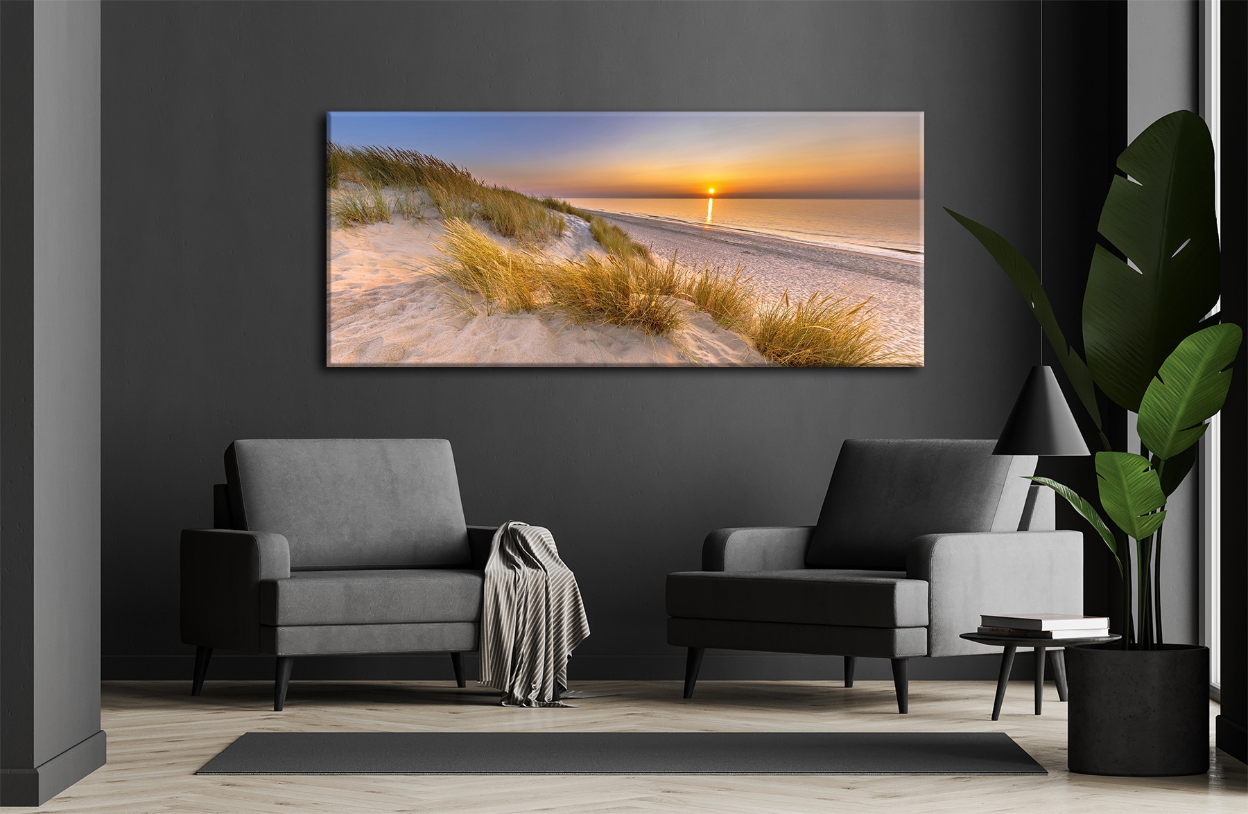Bönninghoff Bild »Wandbild STRAND 60x140 cm – Leinwandbild Keilrahmen Deko modern« Meer | Sonnenuntergang | Strand auf Keilrahmen gespannt