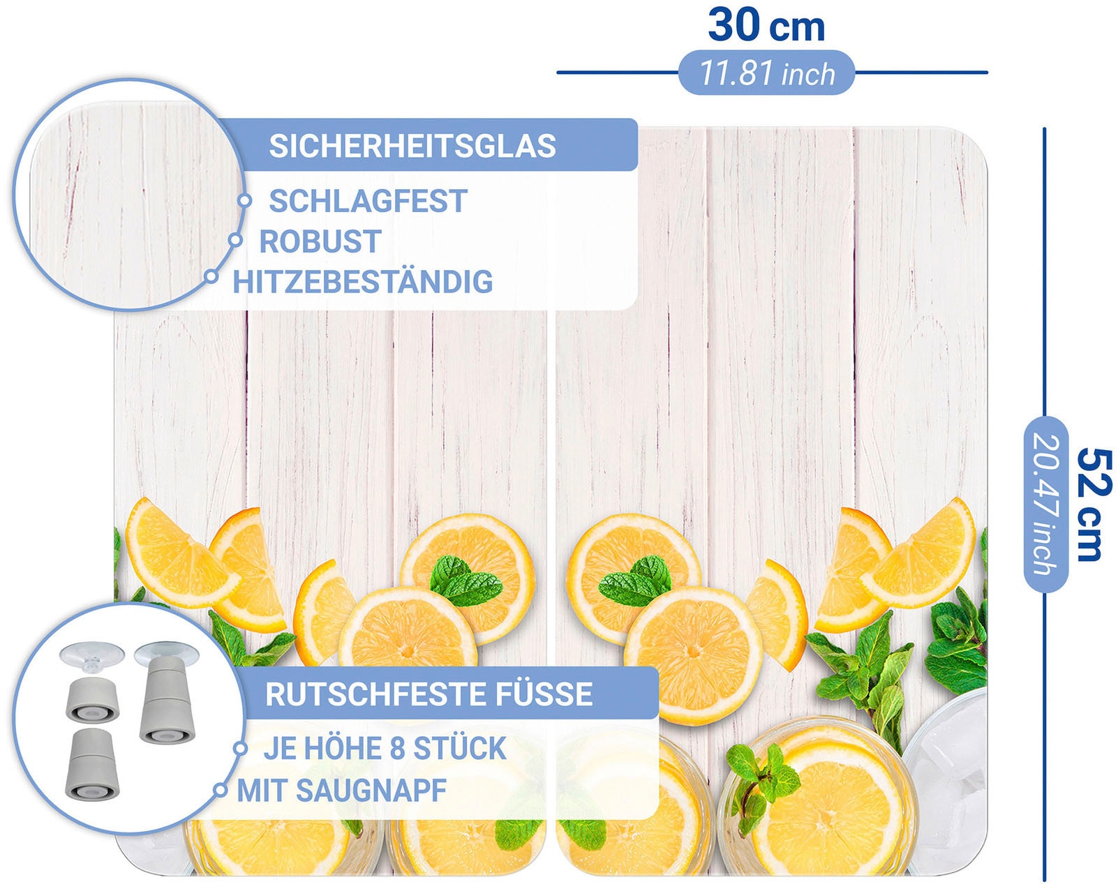 WENKO Herd-Abdeckplatte »Universal Modell Zitronen«, (Set, 2 tlg.), Herdabdeckung für alle Herdarten, kratzfest, mit rutschfesten Füssen