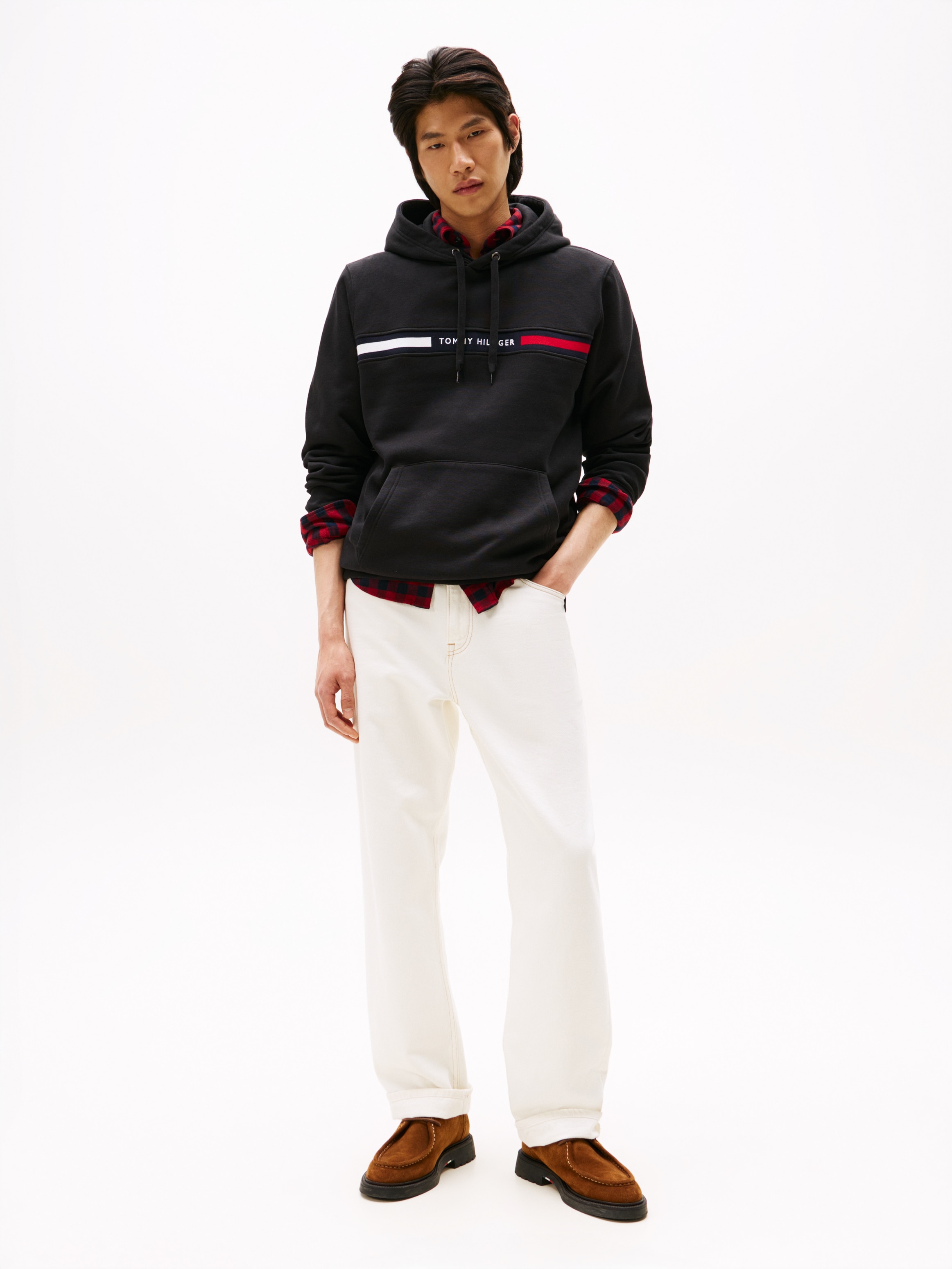 Tommy Hilfiger Sweat à capuche »HILFIGER CHEST INSERT«, uni, décontracté, coupe régulière, mélange coton, capuche
