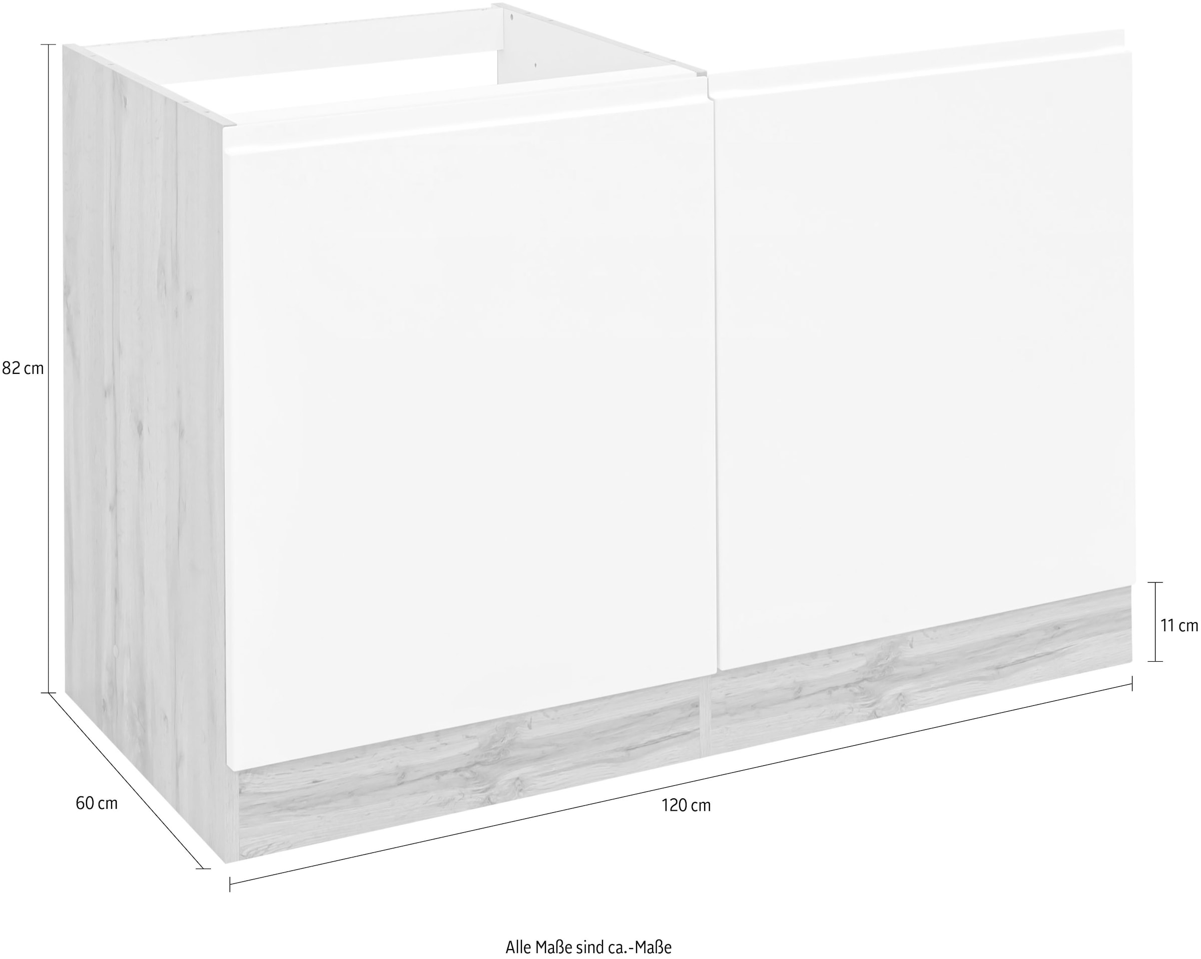 KOCHSTATION Spülenschrank »KS-Bruneck« >>Bruneck<< 120 cm breit, für viel Stauraum, hochwertige MDF-Fronten