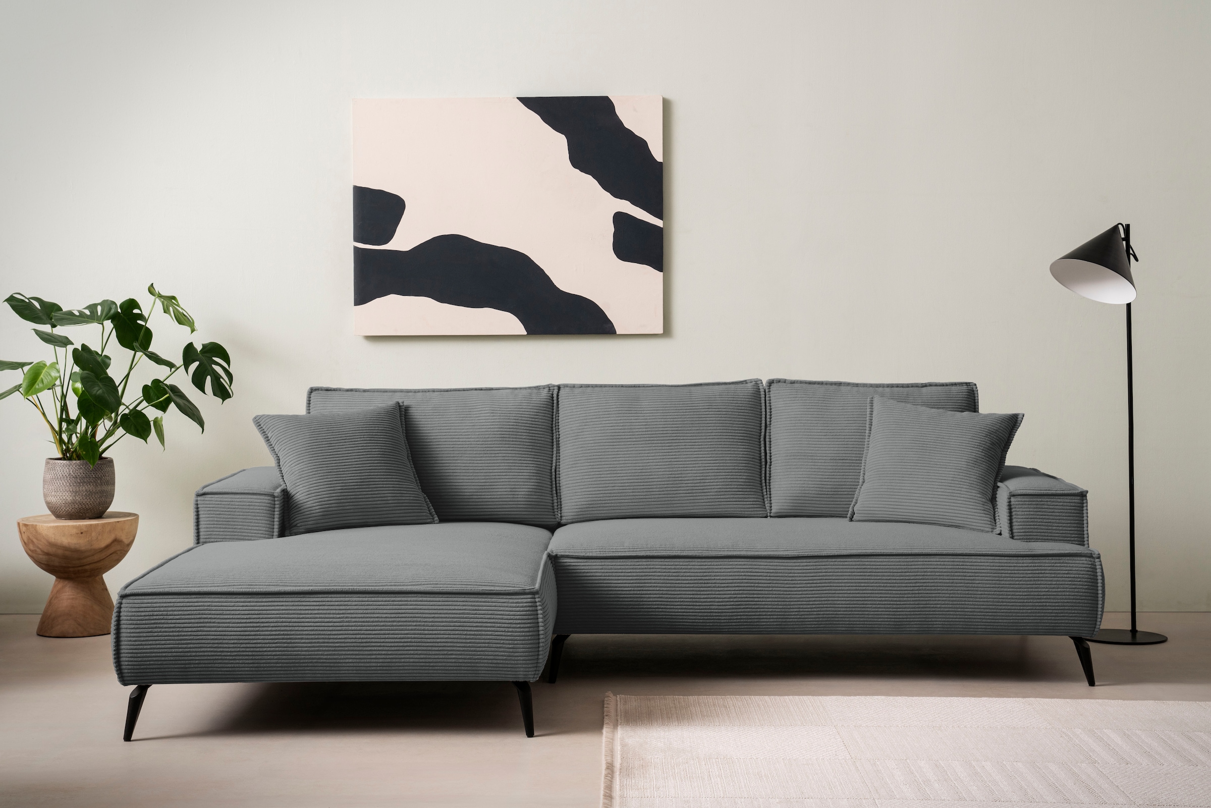 andas Ecksofa »TVINNU, L-Form in Cord, Sofa«, wahlweise Recamiere rechts/links, schwarze Füsse, bequemer Sitzkomfort