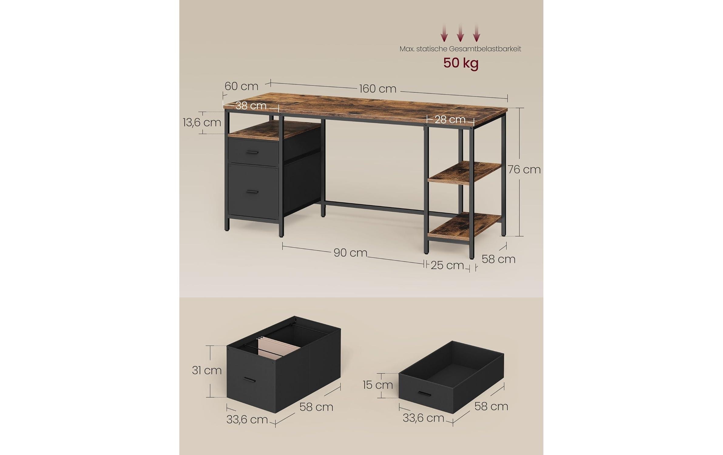 VASAGLE Schreibtisch »mit Platte 160 x 60 cm«