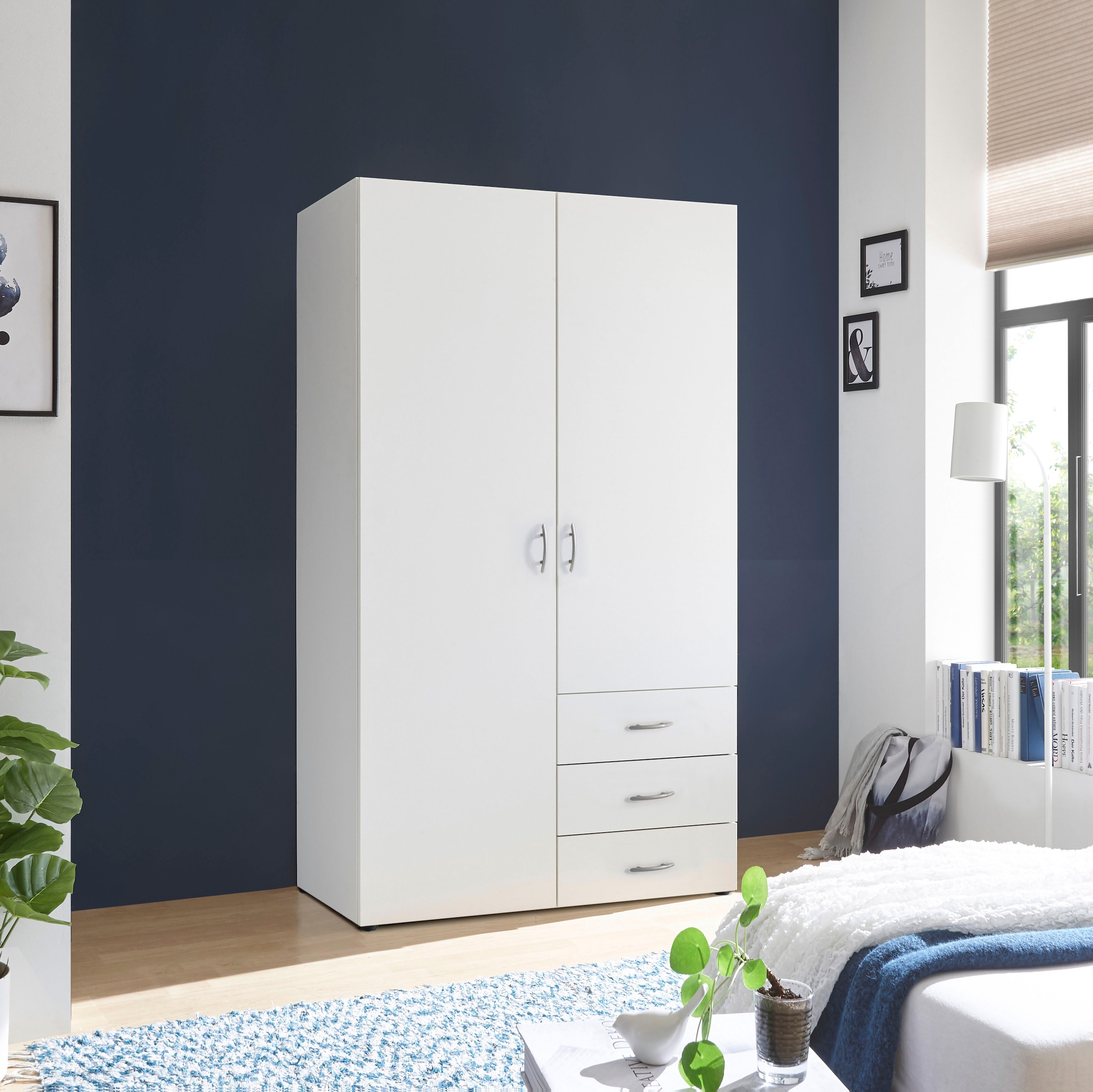 Image of Schlafkontor Drehtürenschrank "Harry Schlafzimmerschrank in weiss" Kleiderschrank Garderobe mit 3 Schubkästen, in 2 Breiten