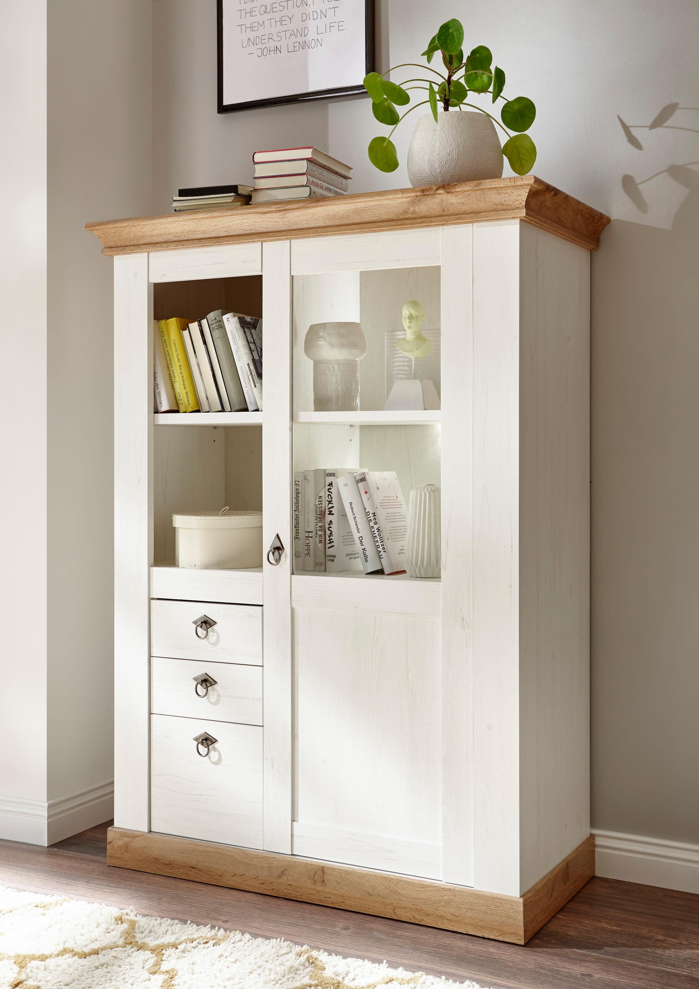 Image of Home affaire Highboard "Cremona, Vitrine im Landhausstil, Hochschrank, moderne Glasvitrine" Metallgriffe, ausreichend Stauraum, vielseitig einsetzbar, 139 cm hoch