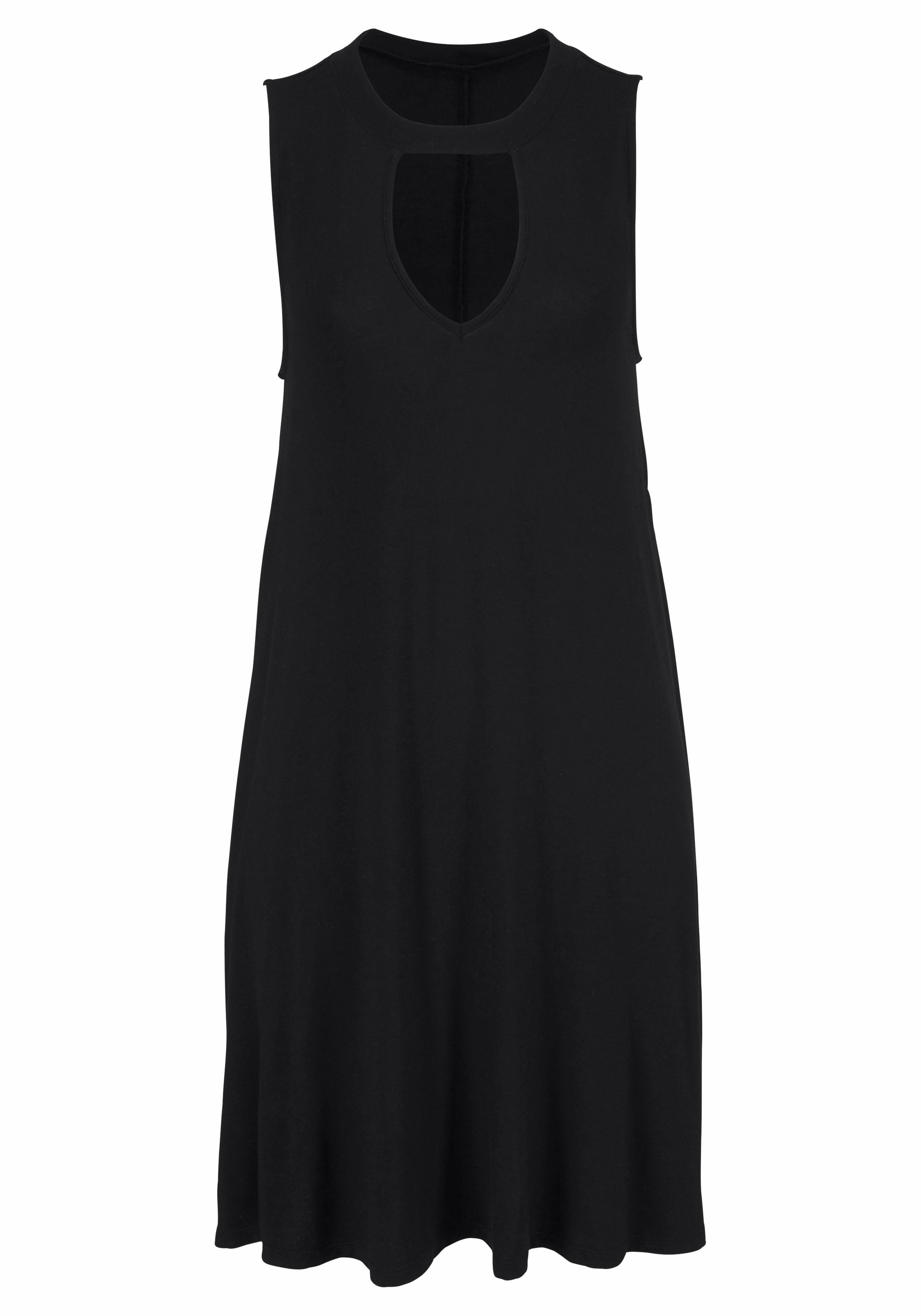 Beachtime by Lascana Strandkleid "mit modischem Ausschnitt und Taschen, Jerseykleid" Seitennahttaschen kurzes Sommerkleid aus Viskose, Basickleid, Hängerchenkleid, Festival