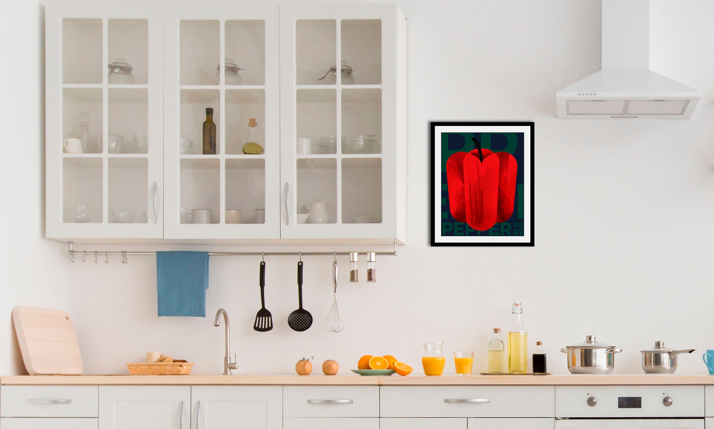 Image of queence Bild "Paprika Art" Abstrakt Essen Kunst Lebensmittel Obst Obst Bilder Schriftzug 1 Stk. tlg. gerahmt