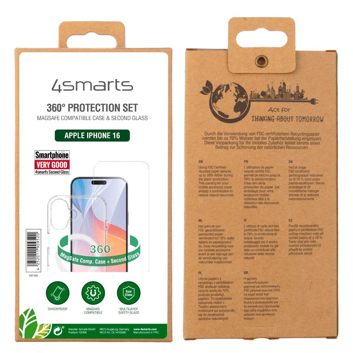 4smarts Handyhülle »360° Premium Protection Set für Apple iPhone 16«, Backcover, Schutzhülle, Handyschutzhülle, Case, Schutzcase, stossfest