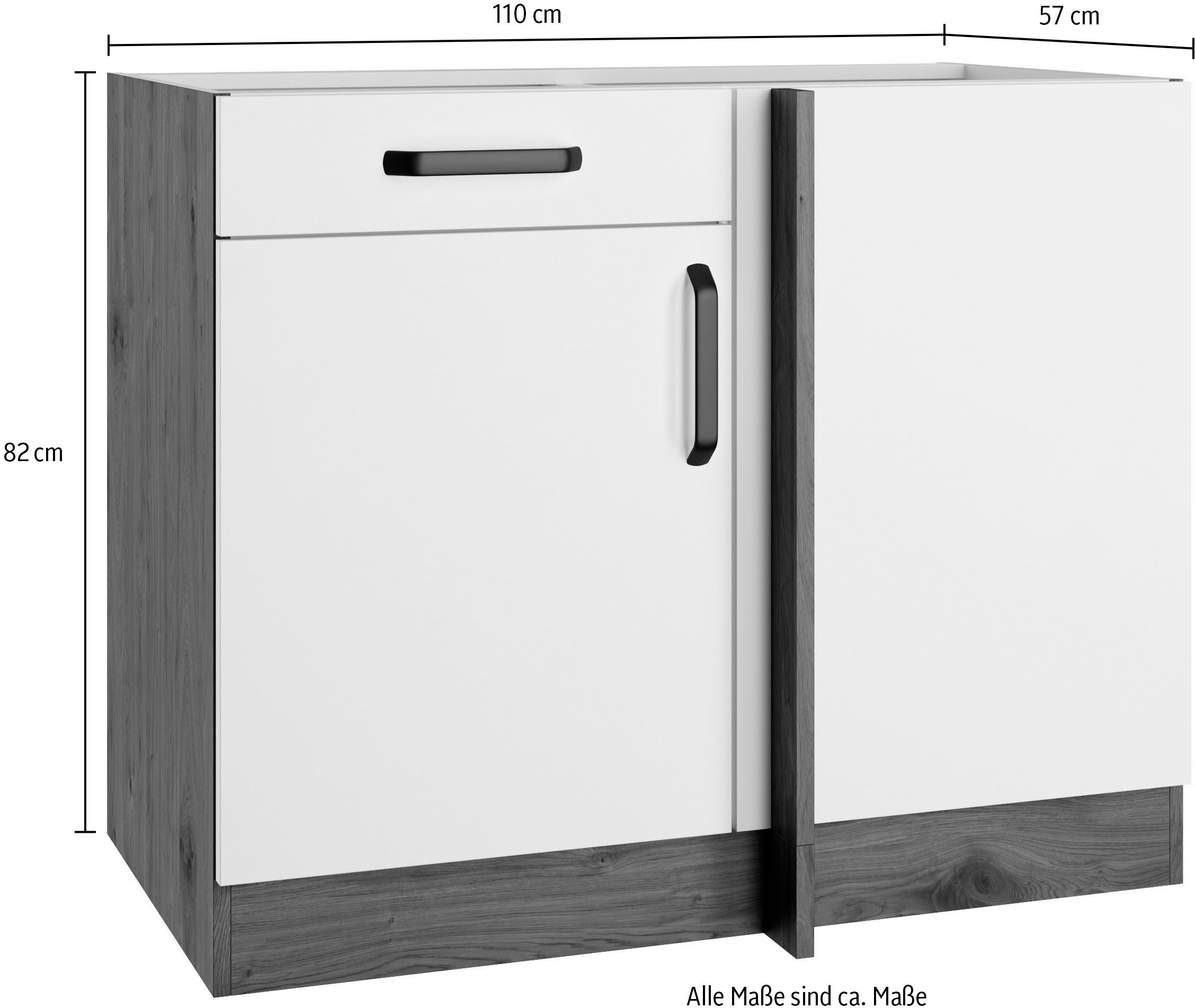 wiho Küchen Eckunterschrank »Elba« Breite: 110 cm, mit Schubkasten und zusätzlichem Einlegeboden