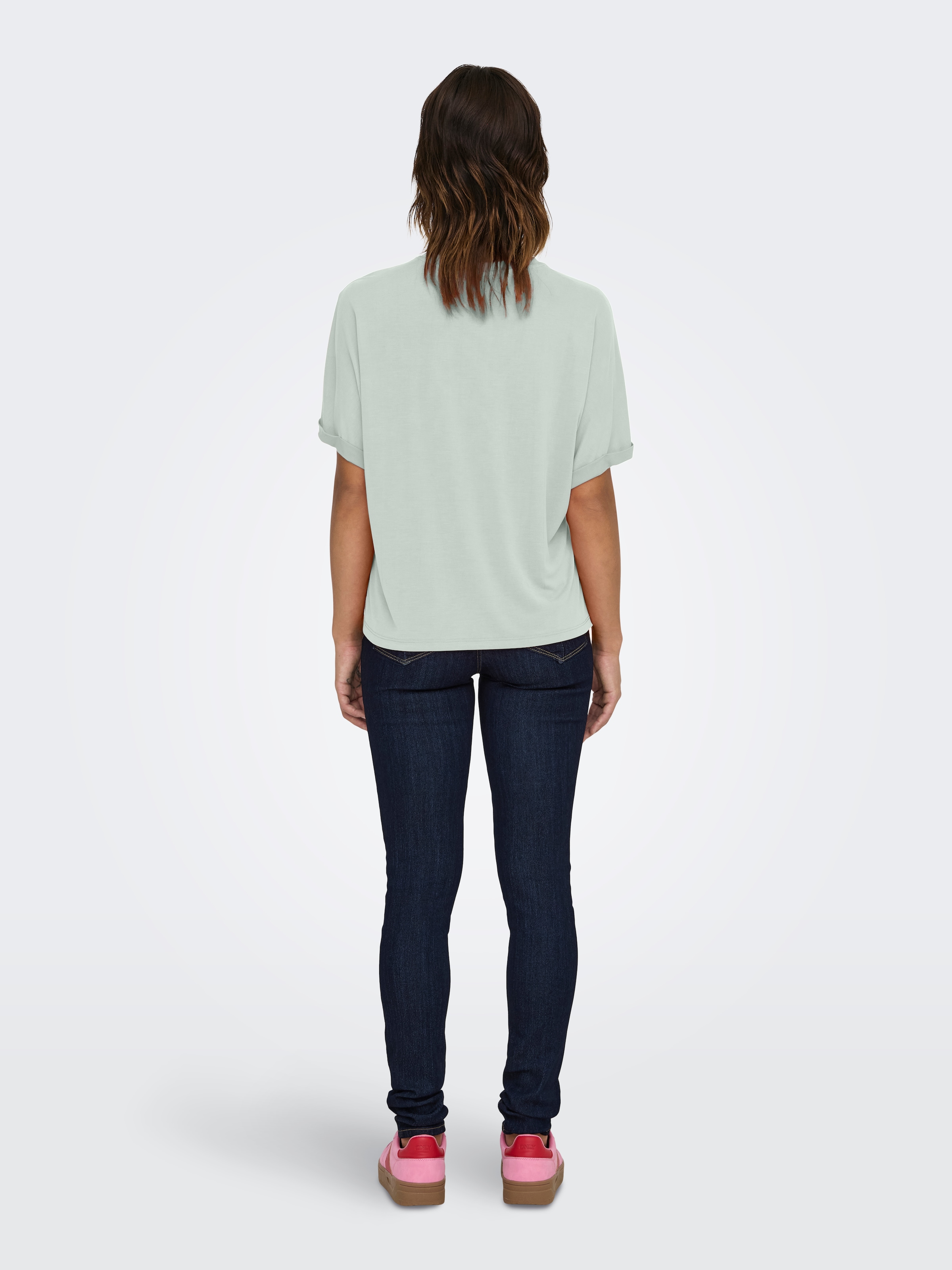 ONLY T-Shirt »ONLFREE LIFE S/S FOLD-UP TOP BOX JRS« Materialmix, regular fit, Rundhals