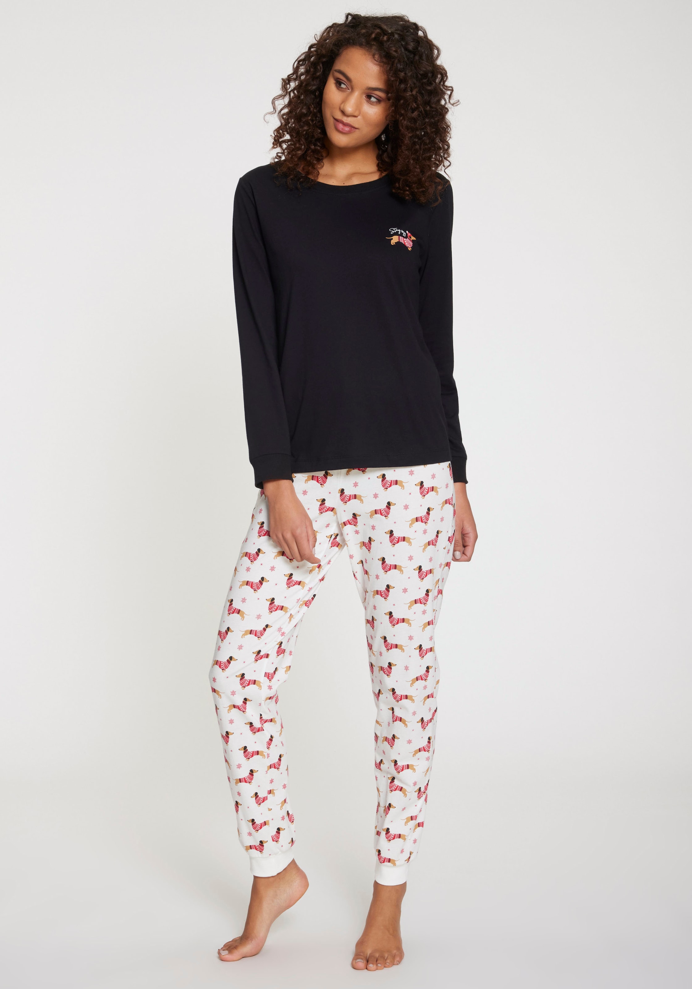 LASCANA Pyjama, (Set, 2 tlg.), mit süssem Dackel-Motiv