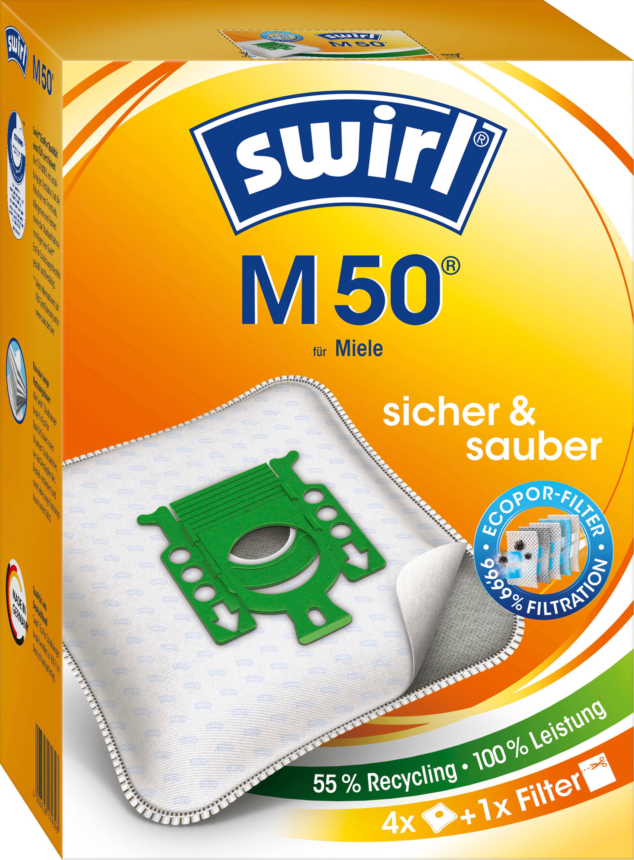 Swirl für 50 Staubsaugerbeutel M Pack Miele«, Staubsaugerbeutel (Packung), 4er- gleich »Swirl®