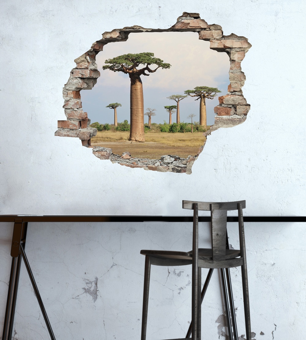 queence Autocollant mural »Affenbrotbaum« Wandsticker, Wandbild, selbstklebend, 3D, Wanddurchbruch