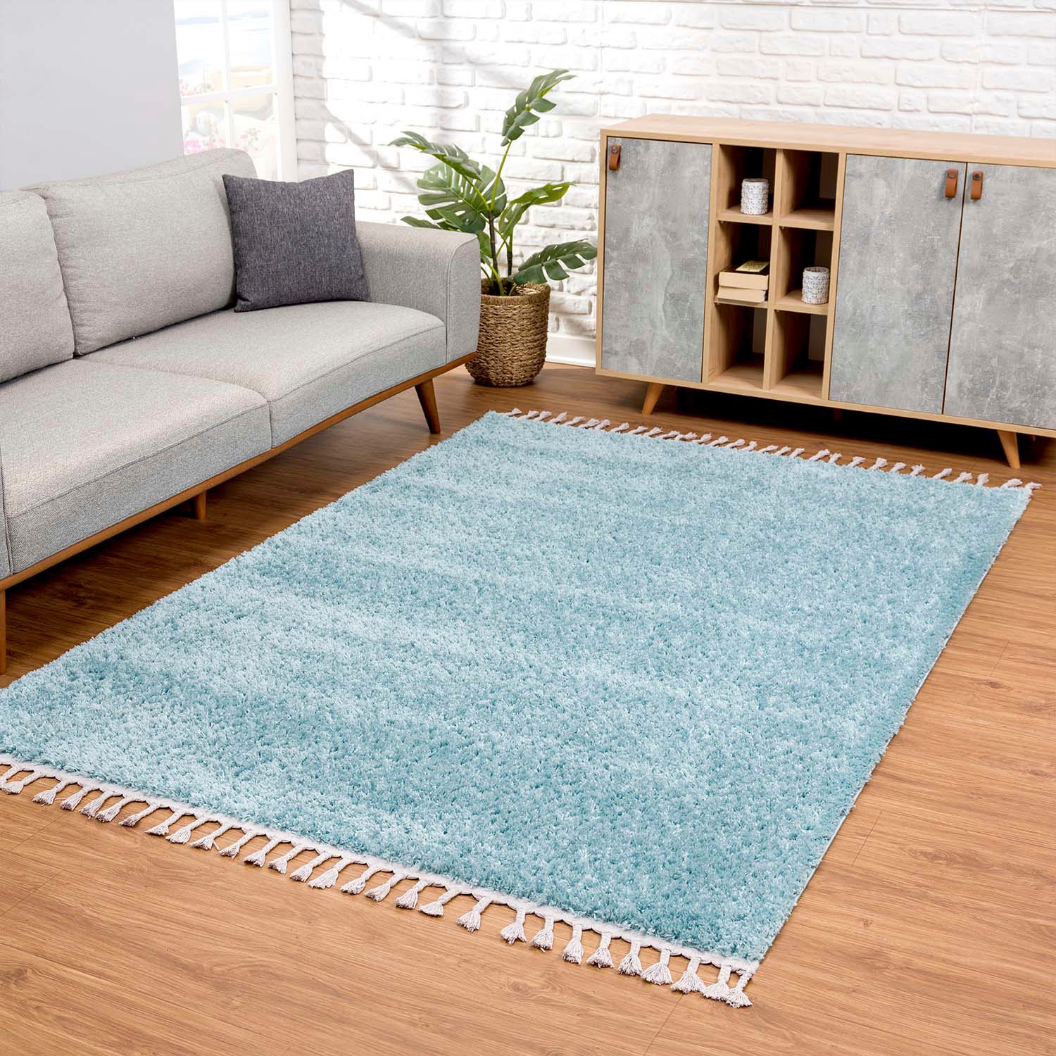 Image of Carpet City Hochflor-Teppich "Pulpy 100" rechteckig 30 mm Höhe Läufer, weich, mit Fransen, uni, viele Grössen, Wohnzimmer, Schafzimmer