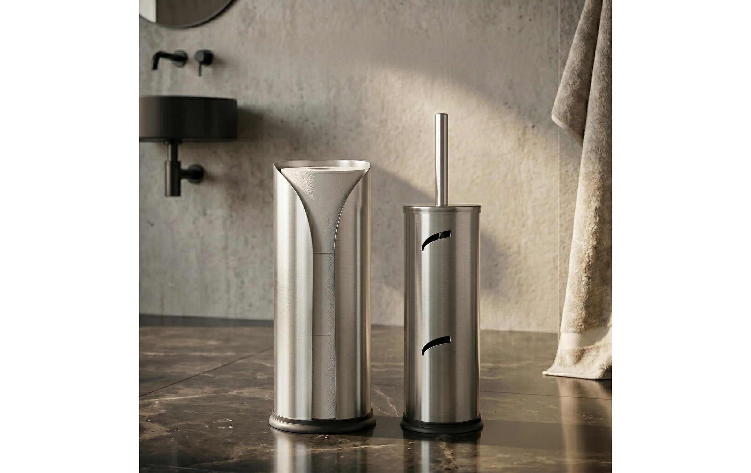 relaxdays WC-Garnitur "Silber" aus Kunststoff  Metall