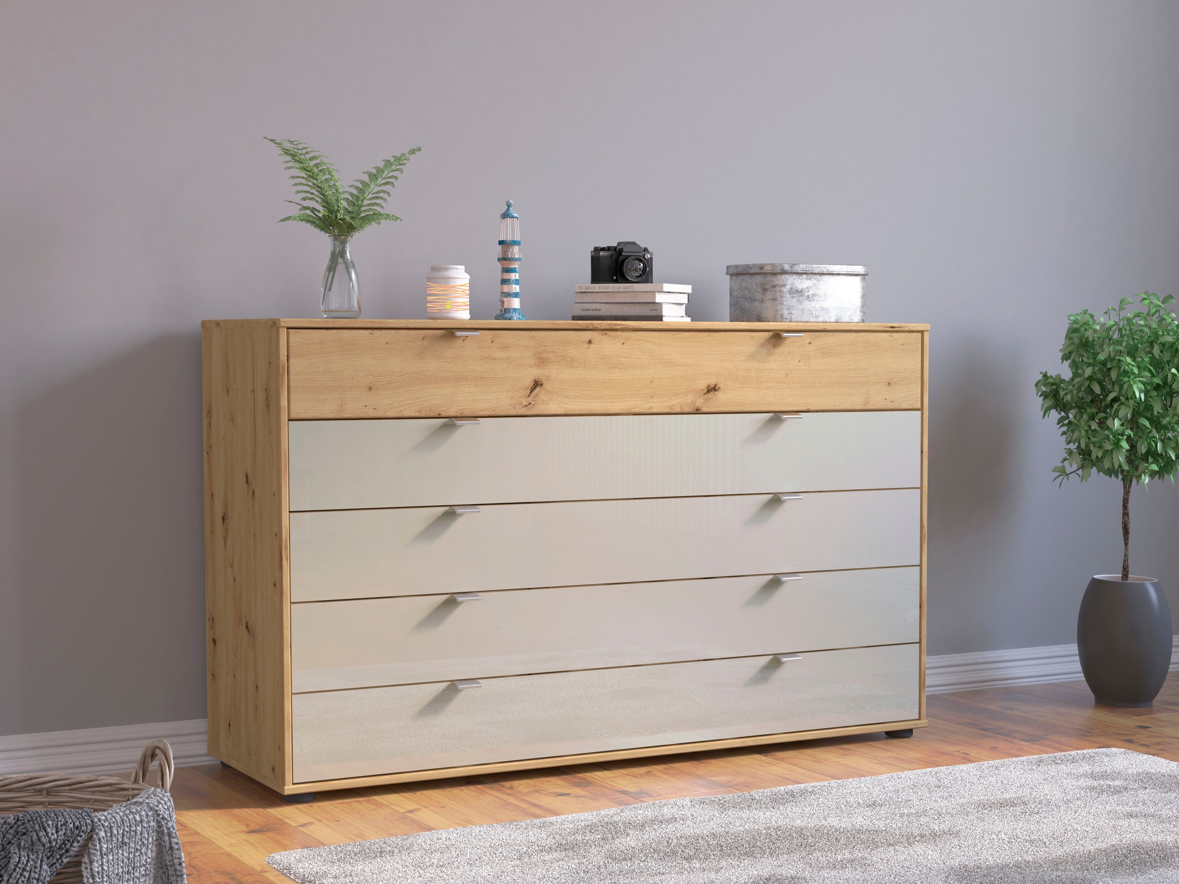 Image of WIEMANN Schubkastenkommode »Bari«, hochwertige Glas- und Massivholzfront bei Ackermann Versand Schweiz