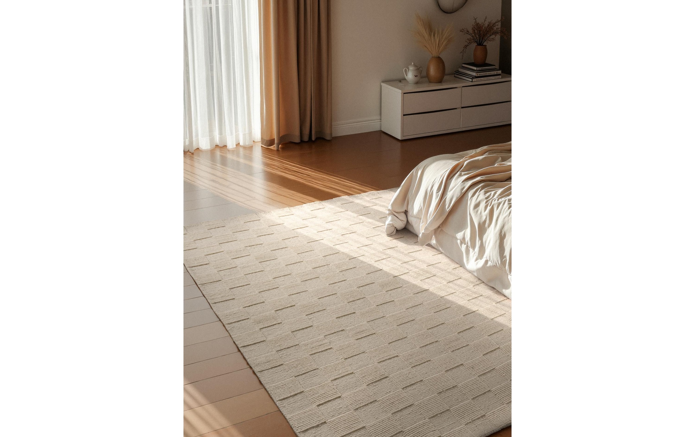 Villeroy & Boch Tapis en laine »Scala« Rectangulaire 10 mm Höhe Handgewebt, Wolle, Kariert, Natur, 3D-Struktur, Karo, Wohnzimmer