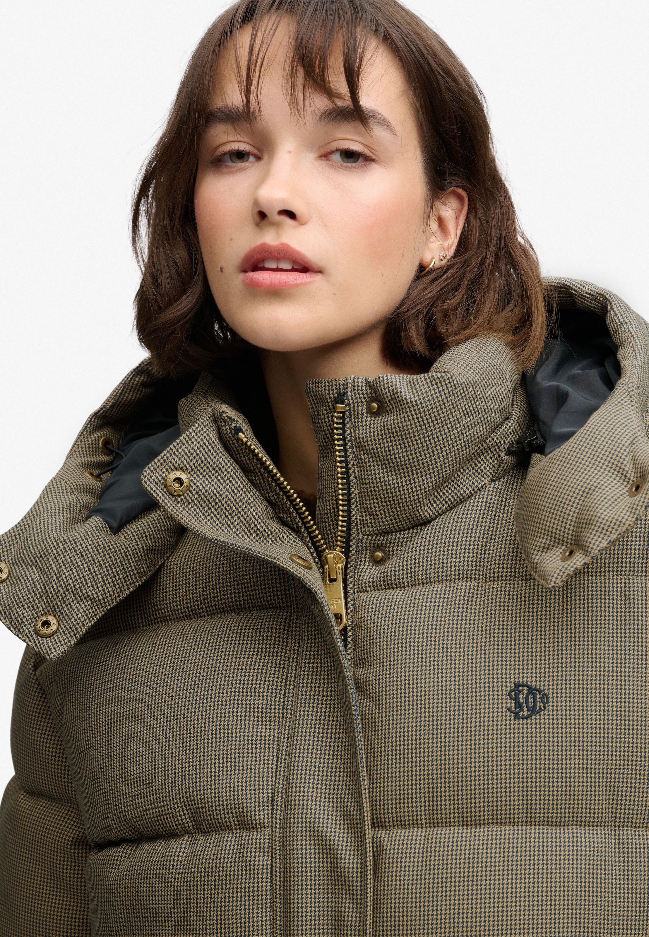 Superdry Steppjacke »PREMIUM HOOD CHECK PUFFER JKT« mit Kapuze Materialmix, relaxed fit, aussen aus Webstoff mit Hahnentritt-Muster