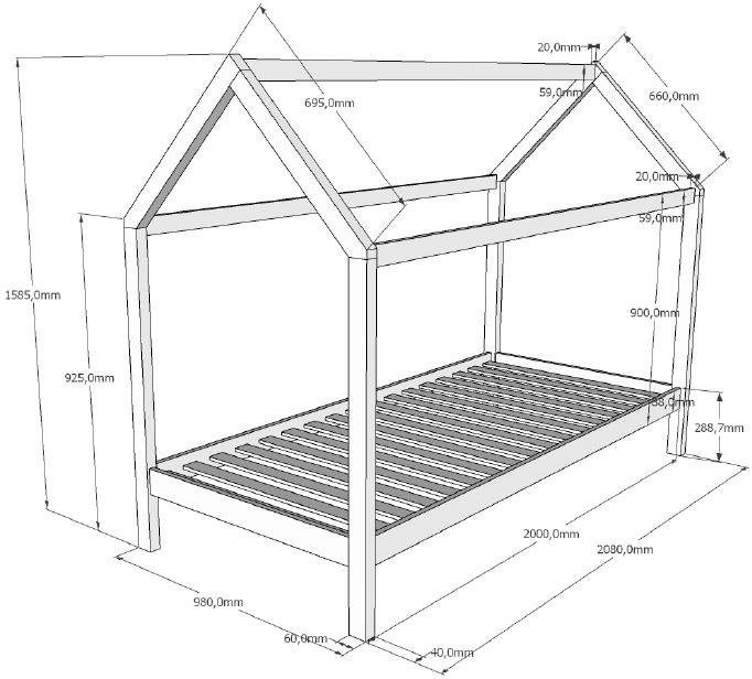 Vipack Lit de maison »Dallas, Hausbett Kiefer massiv, stabil gebaut, mit Rolllattenrost« L/H/P env. 208x158,5x98 cm, toit décoratif personnalisable,  au choix avec ou sans tiroir de lit, 2 couleurs au choix
